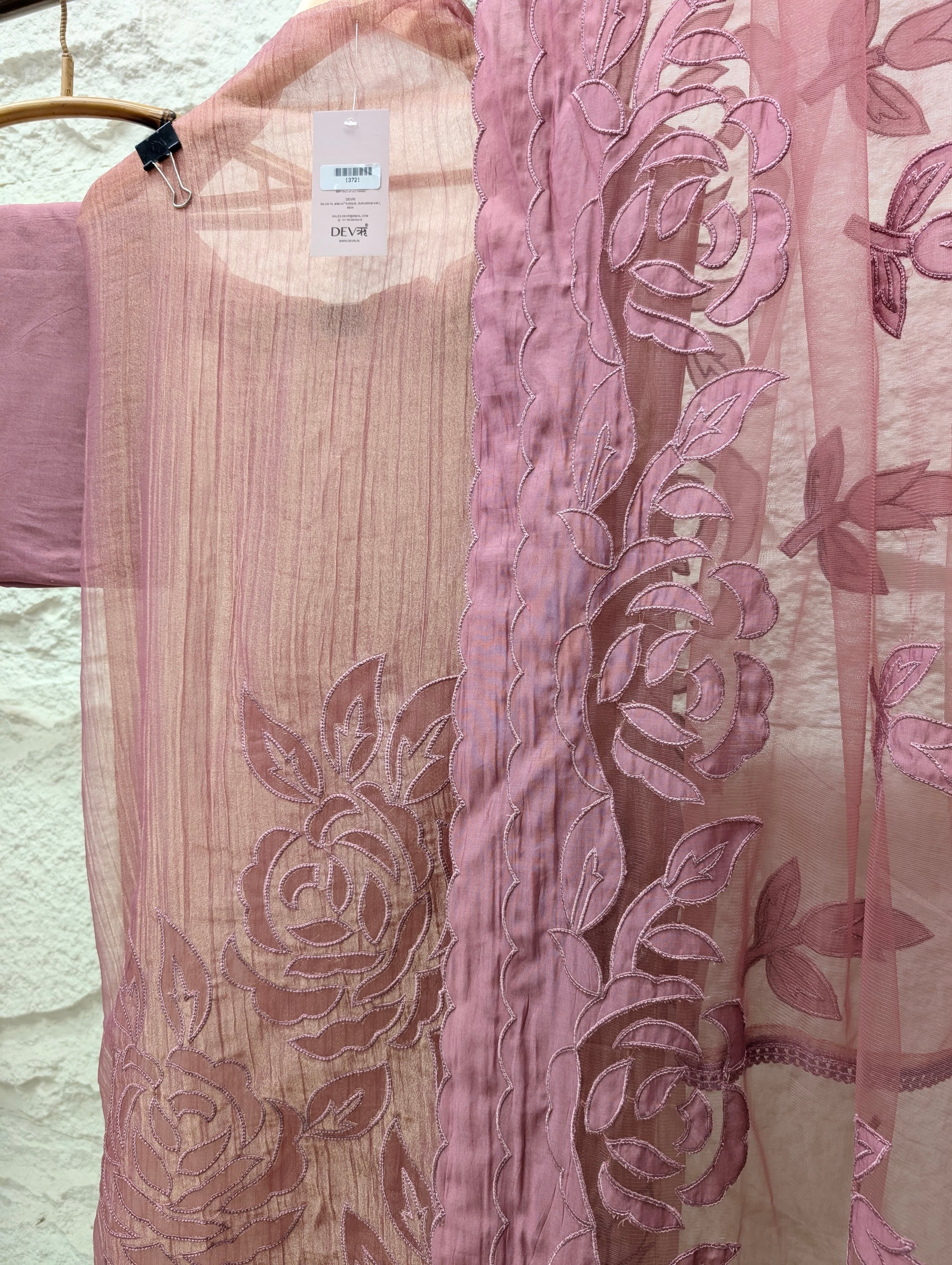 Pink Tissue Silk Embroidered Unstitched 3-Piece Suit (Devri – D.No 13721)