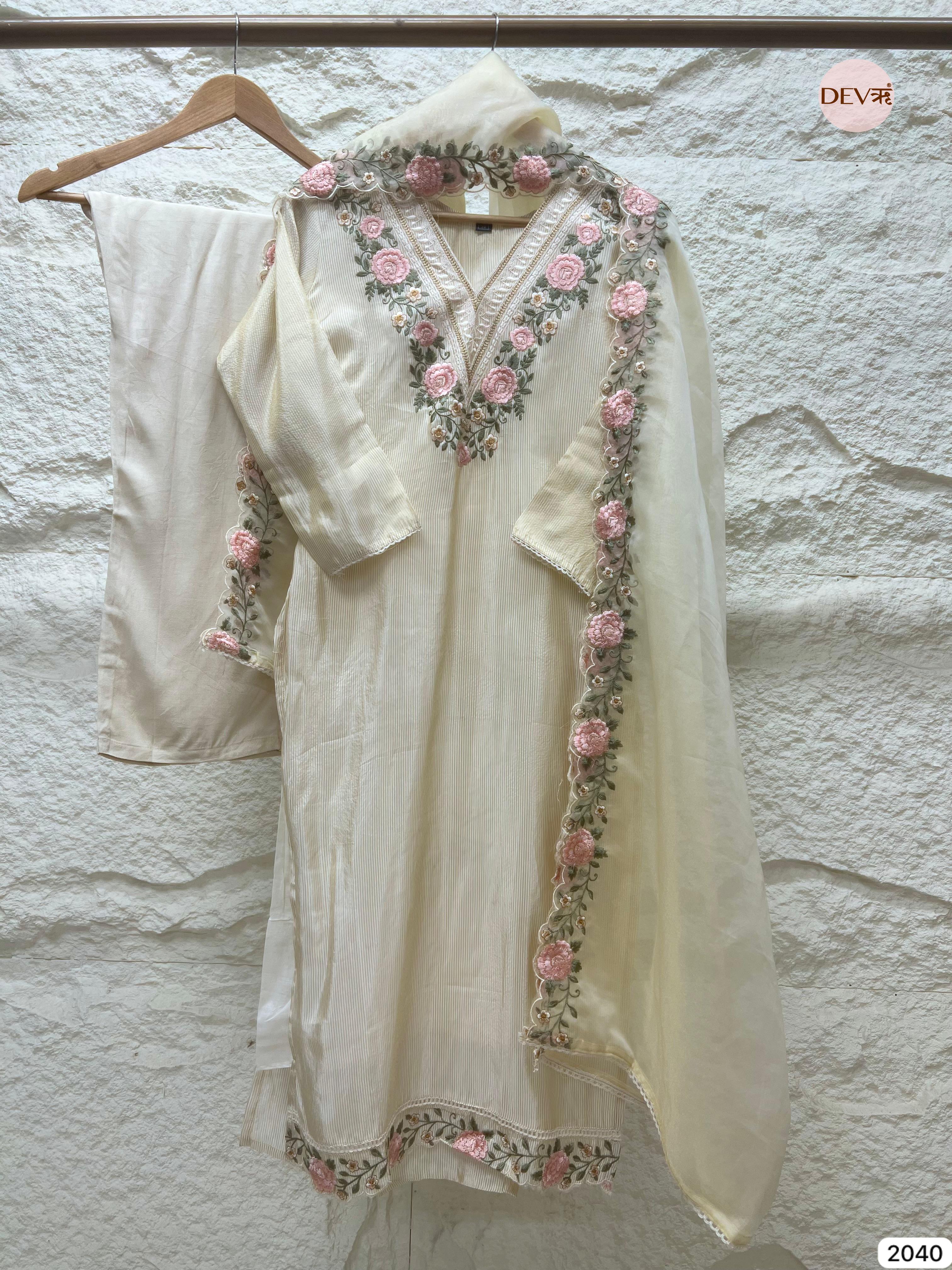 Noor-e-Mehr Tissue Silk Embroidered Blush 3-Piece Set (Devri – D.No 2040)