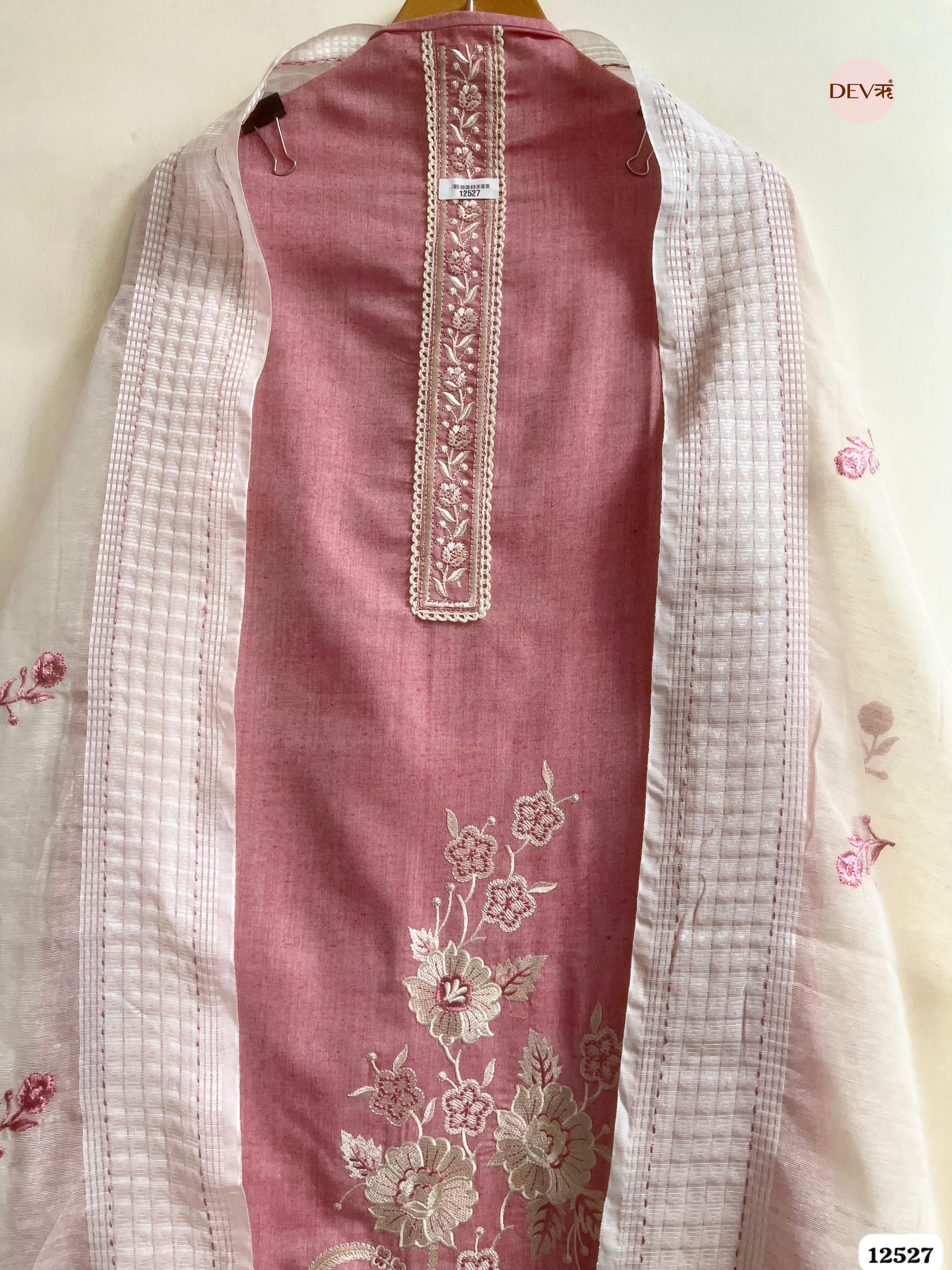 Dusty Rose Handloom Cotton Embroidered Unstitched 3-Piece Suit (Devri – D.No 12527)