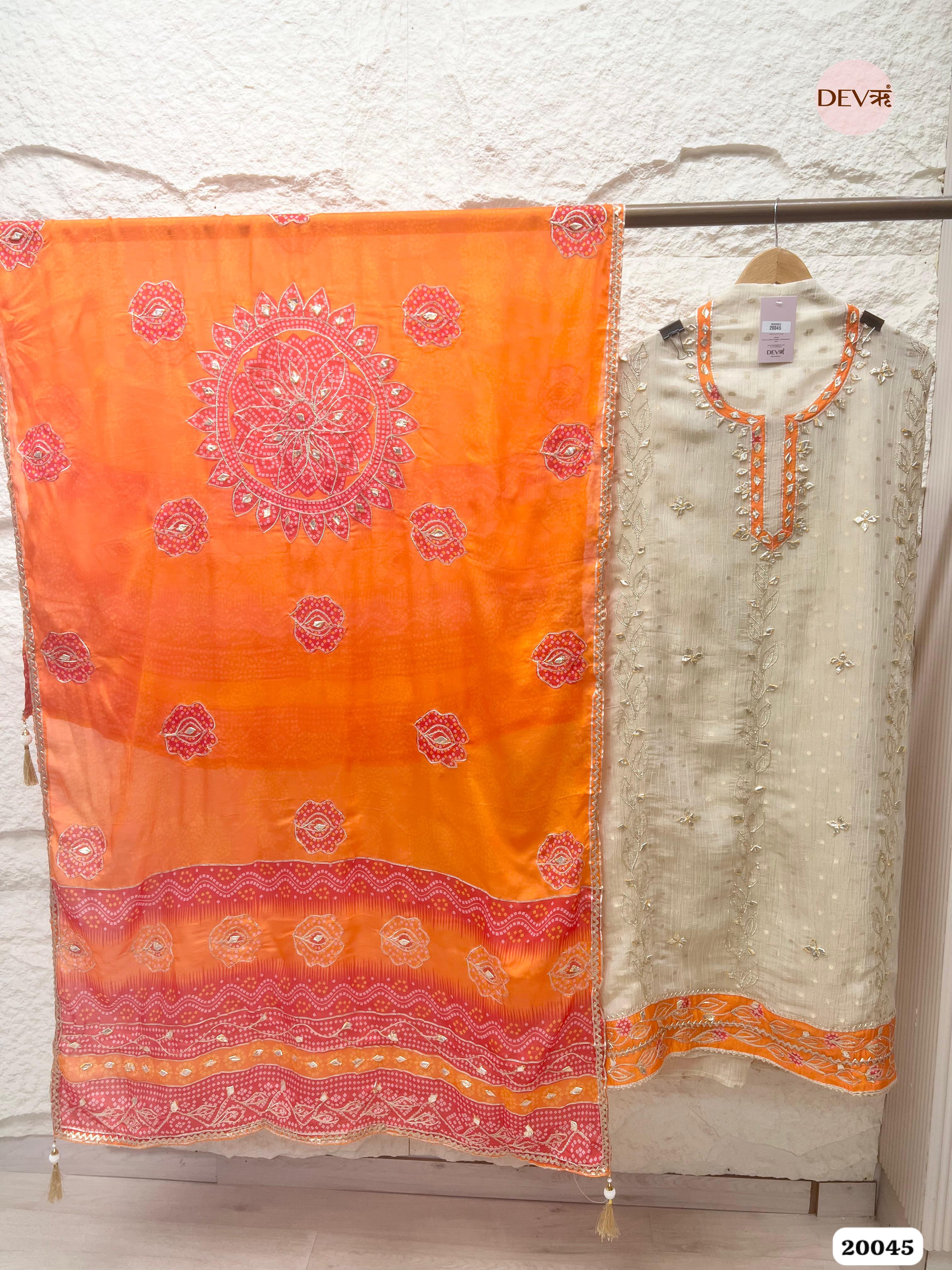 Ivory Pure Tissue Crush Embroidered Unstitched 3-Piece Suit (Devri – D.No . 20045)