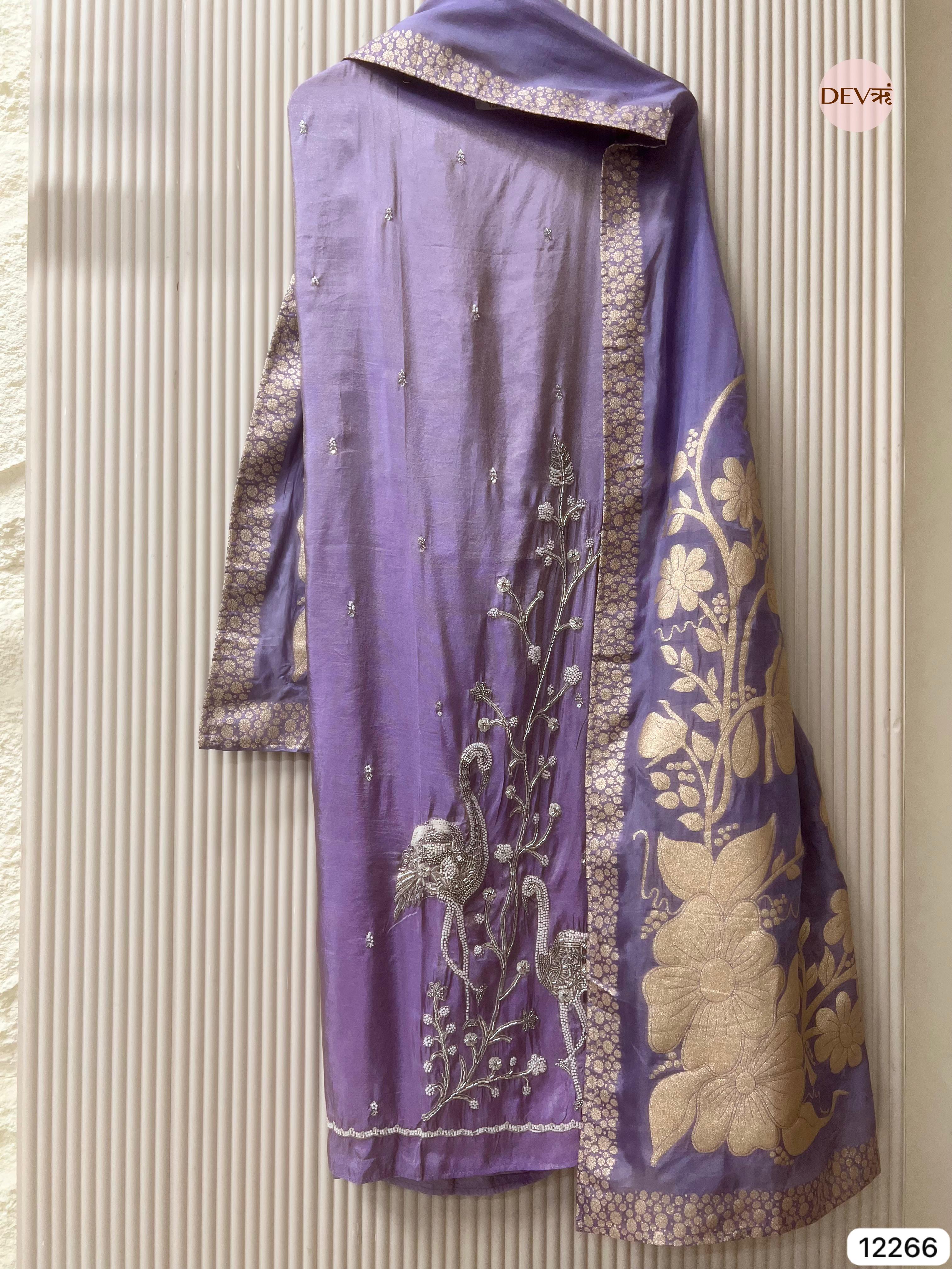 Lavender Tissue Shimmer Silk Embroidered Unstitched 3-Piece Suit (Devri – D.No 12266)