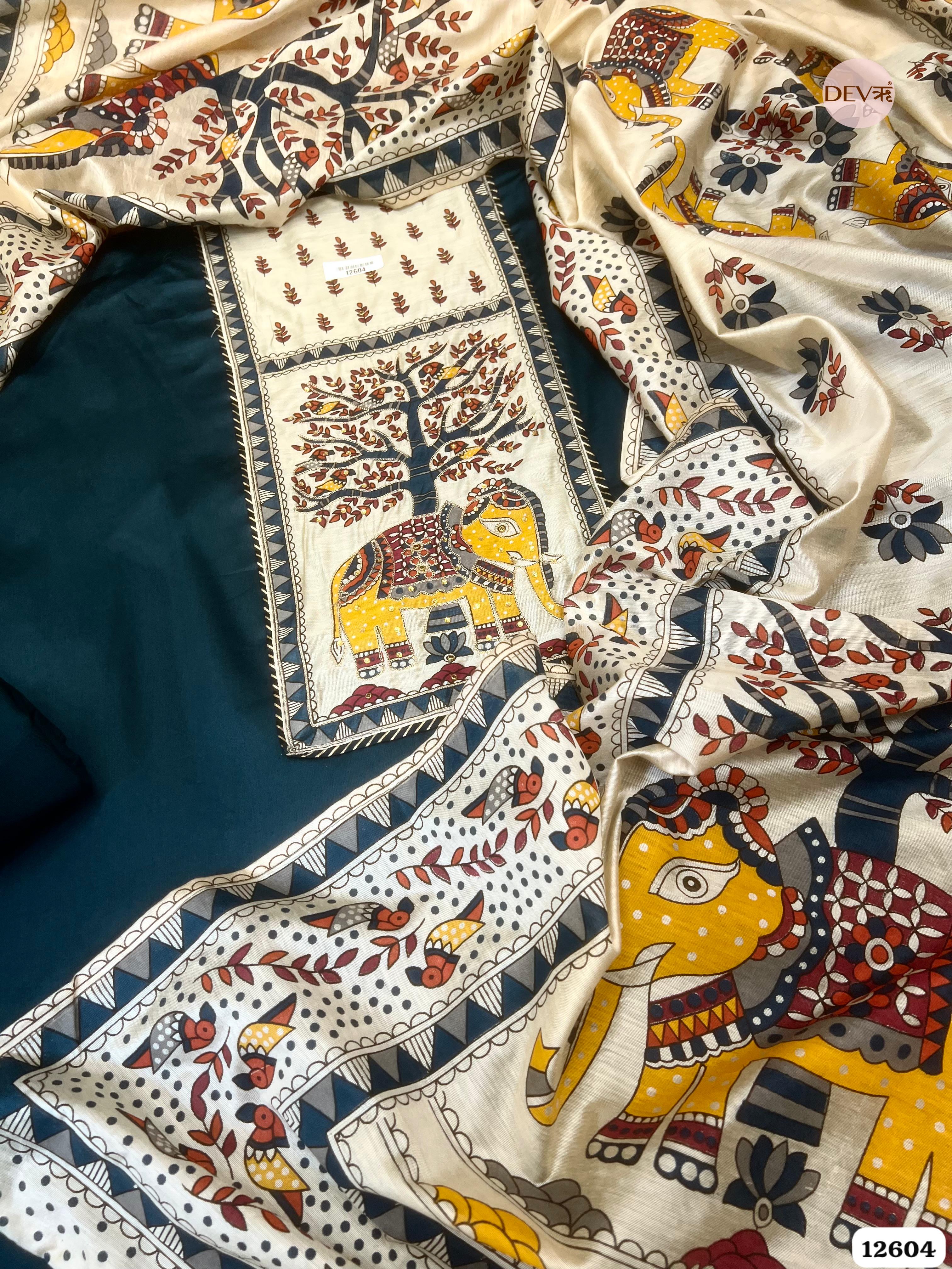Navy Blue jam Cotton Printed & Embroidered Unstitched 3-Piece Suit (Devri – D.No. 12604)