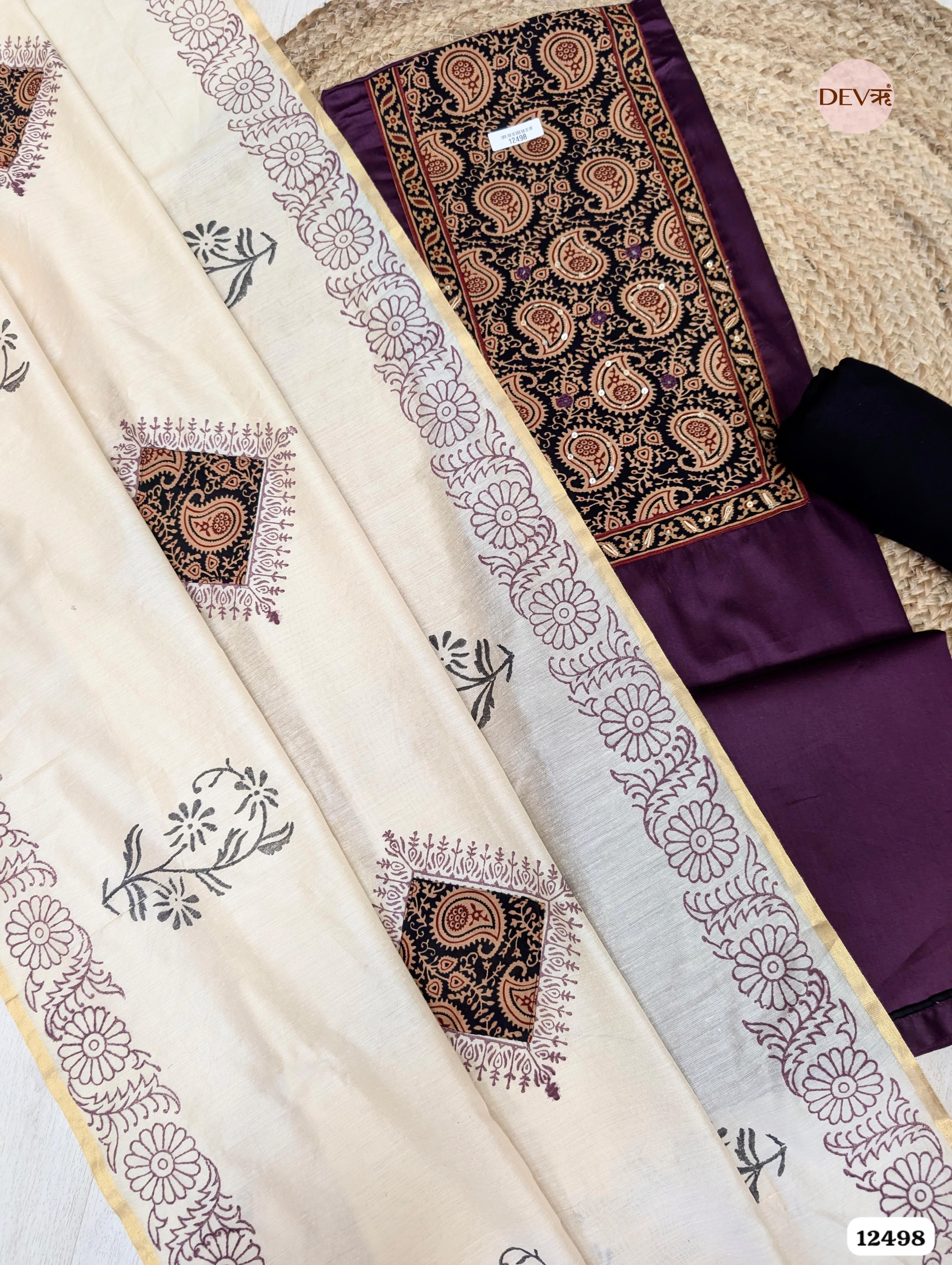 Deep Purple Cotton Printed Unstitched 3-Piece Suit (Devri – D.No . 12498)