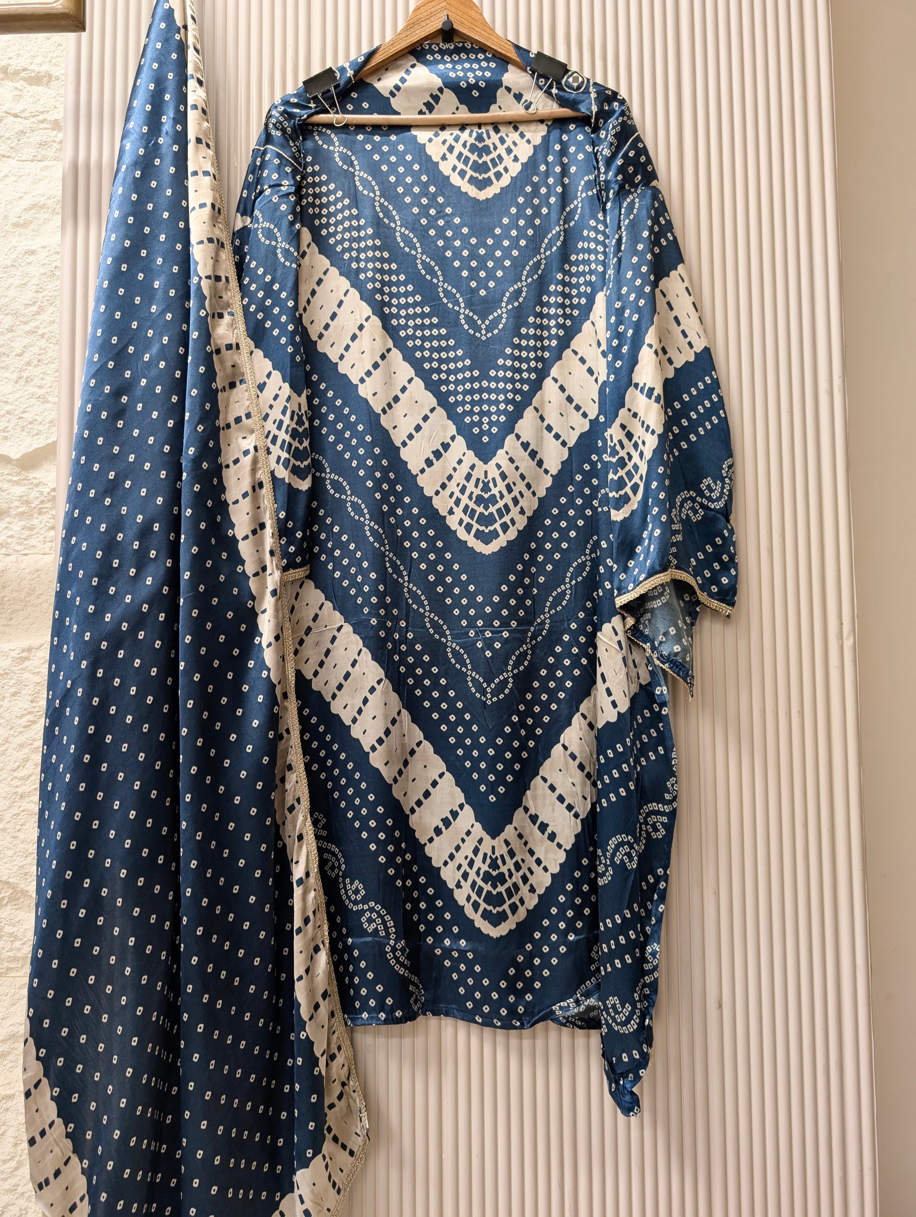 Blue Gajji Silk Printed Unstitched 3-Piece Suit (Devri – D.No 13730)