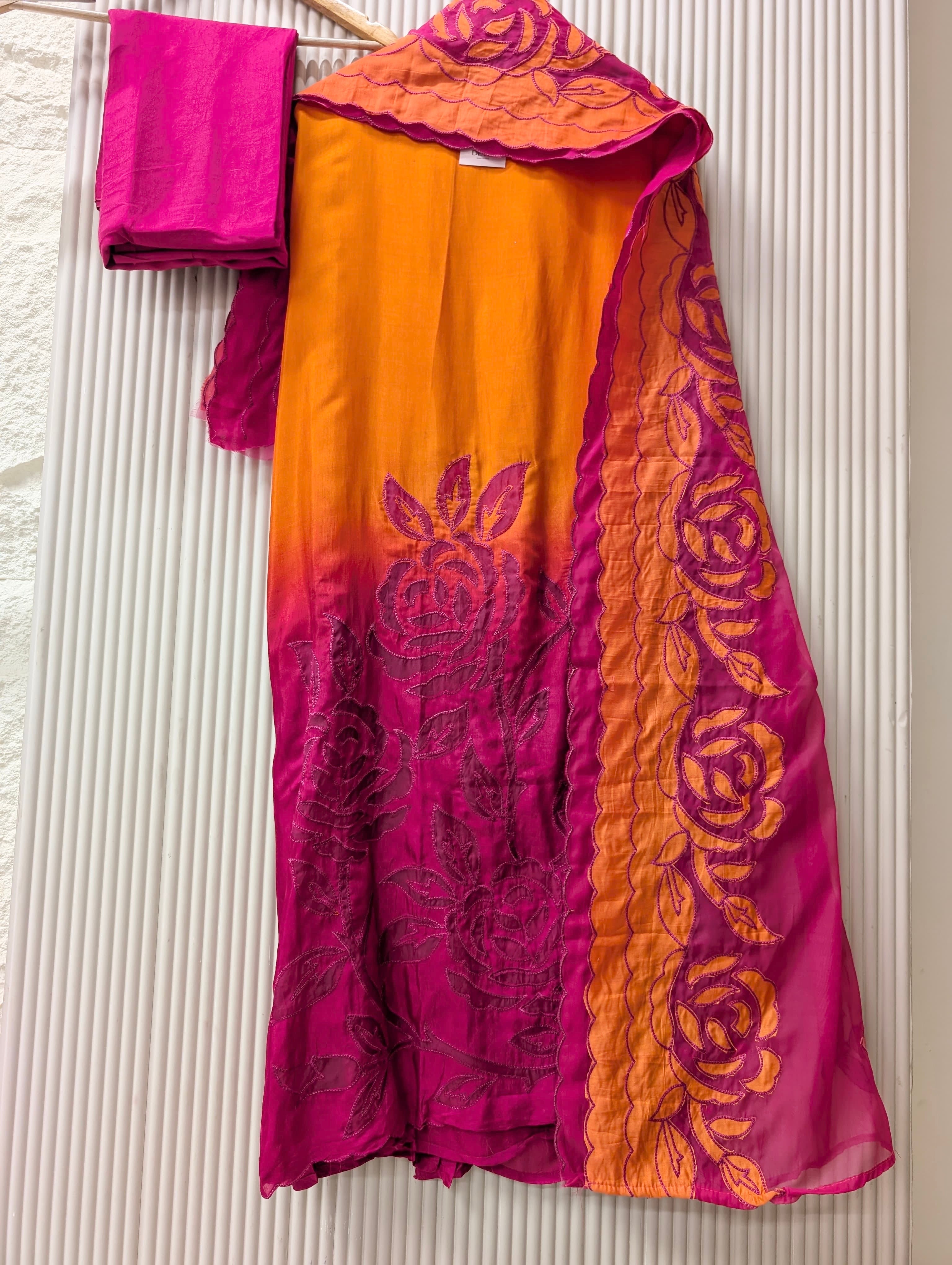 Orange Muslin Embroidered Unstitched 3-Piece Suit (Devri – D.No 13774)