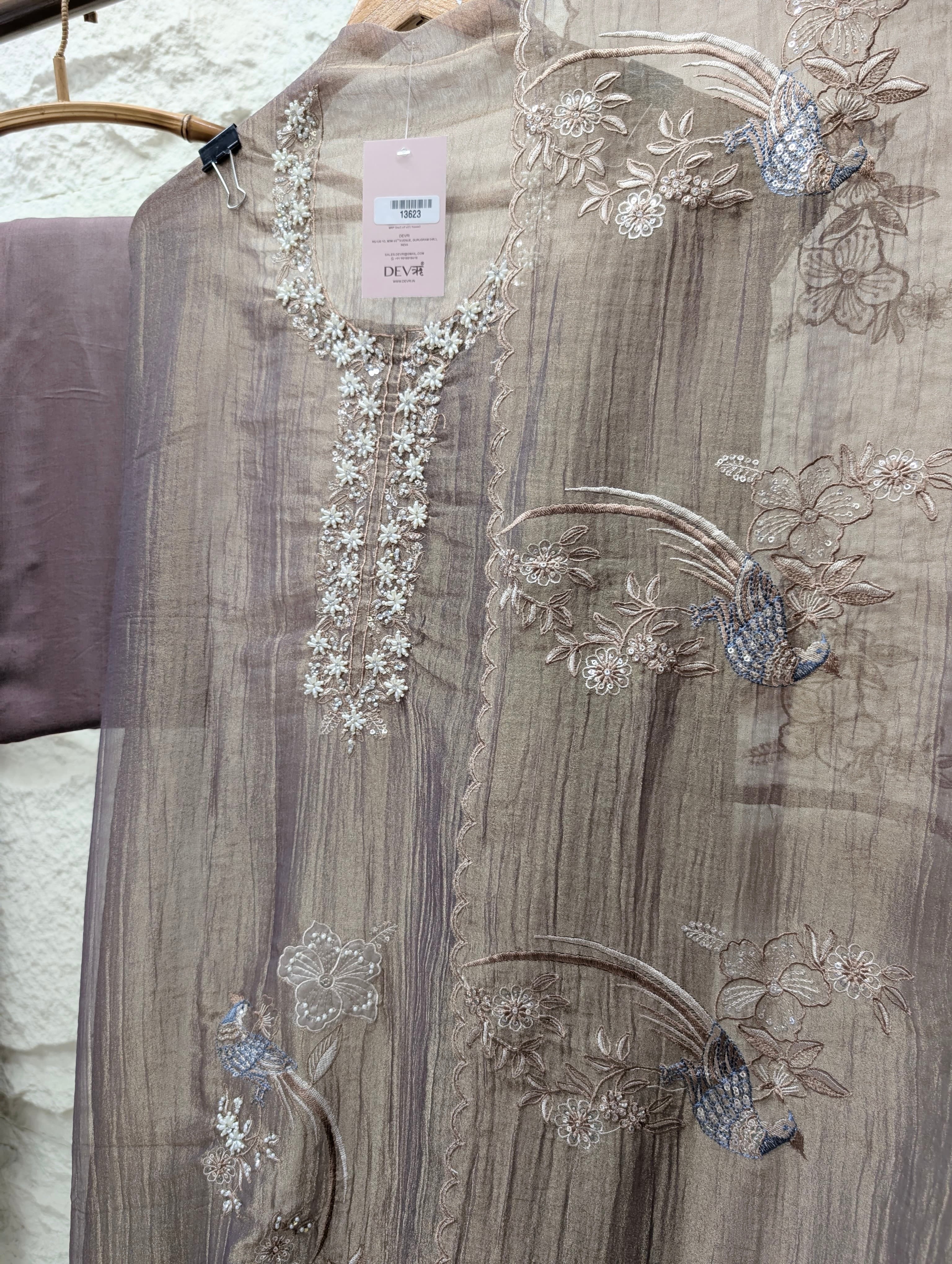 Mauve Tissue Crush Silk Embroidered Unstitched 3-Piece Suit (Devri – D.No 13623)