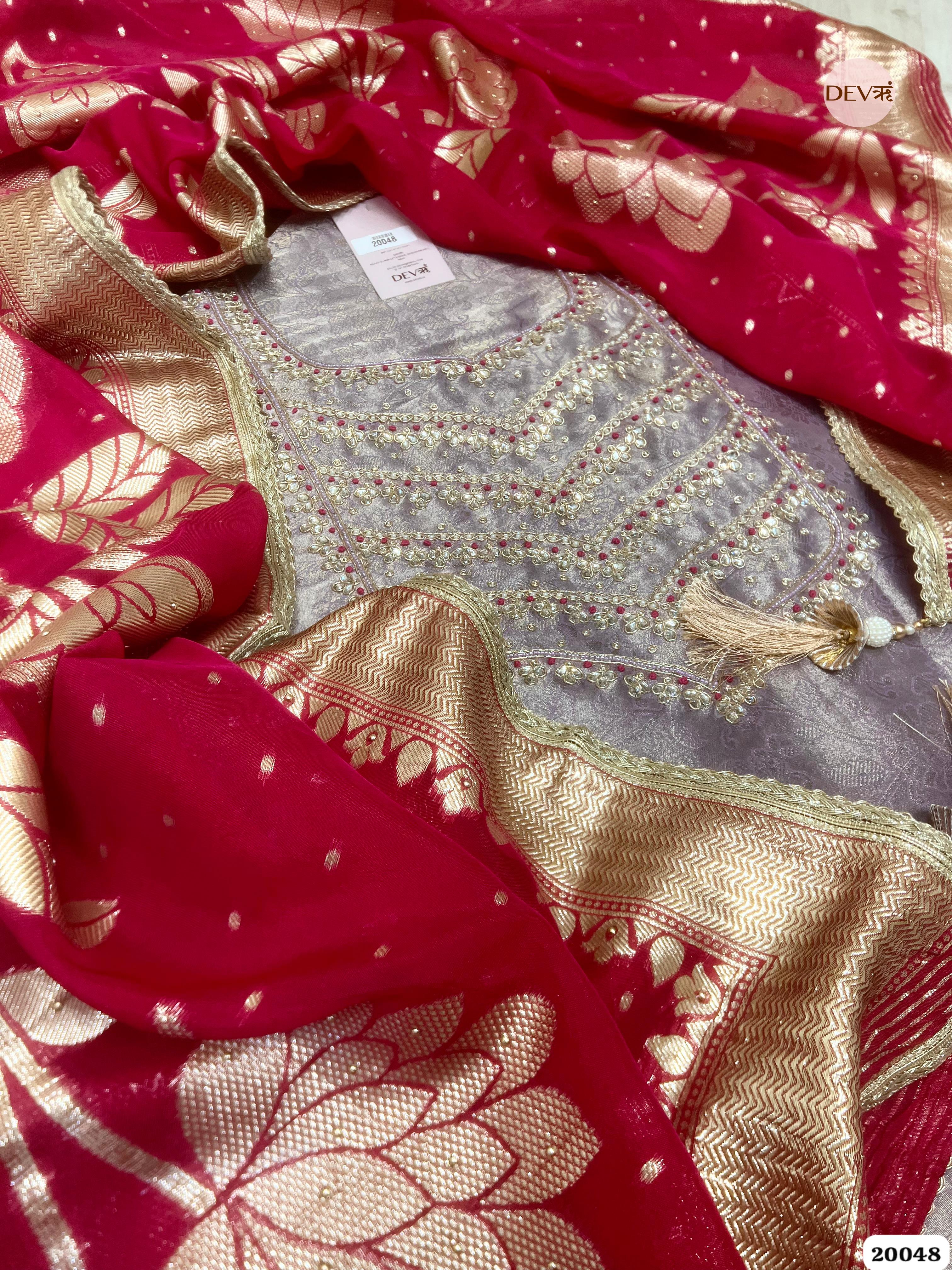 Dusty Mauve Pure Tissue Embroidered Unstitched 3-Piece Suit (Devri – D.No. 20048)