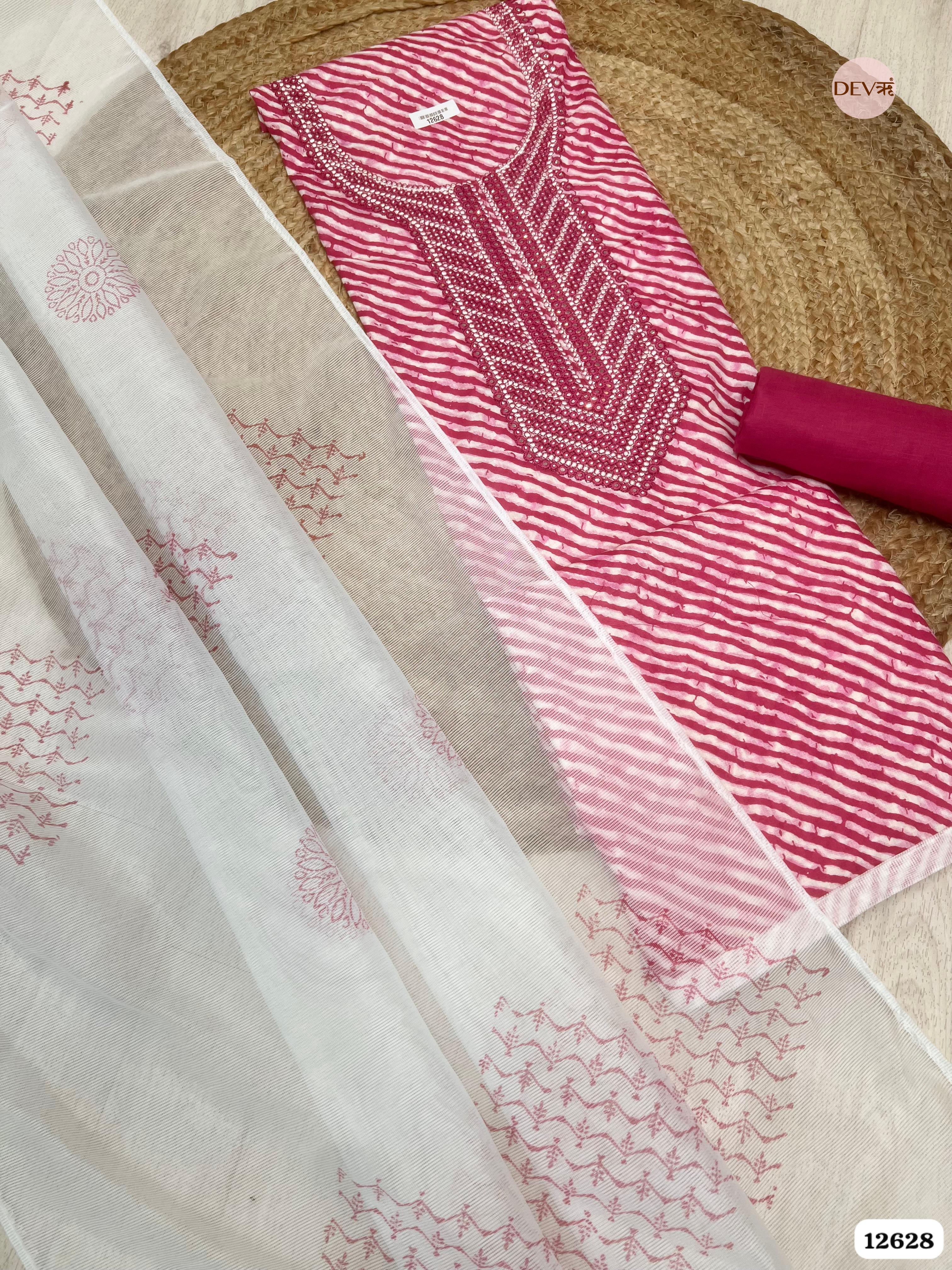 Magenta Pink Cotton Printed & Embroidered Unstitched 3-Piece Suit (Devri – D.No. 12628)