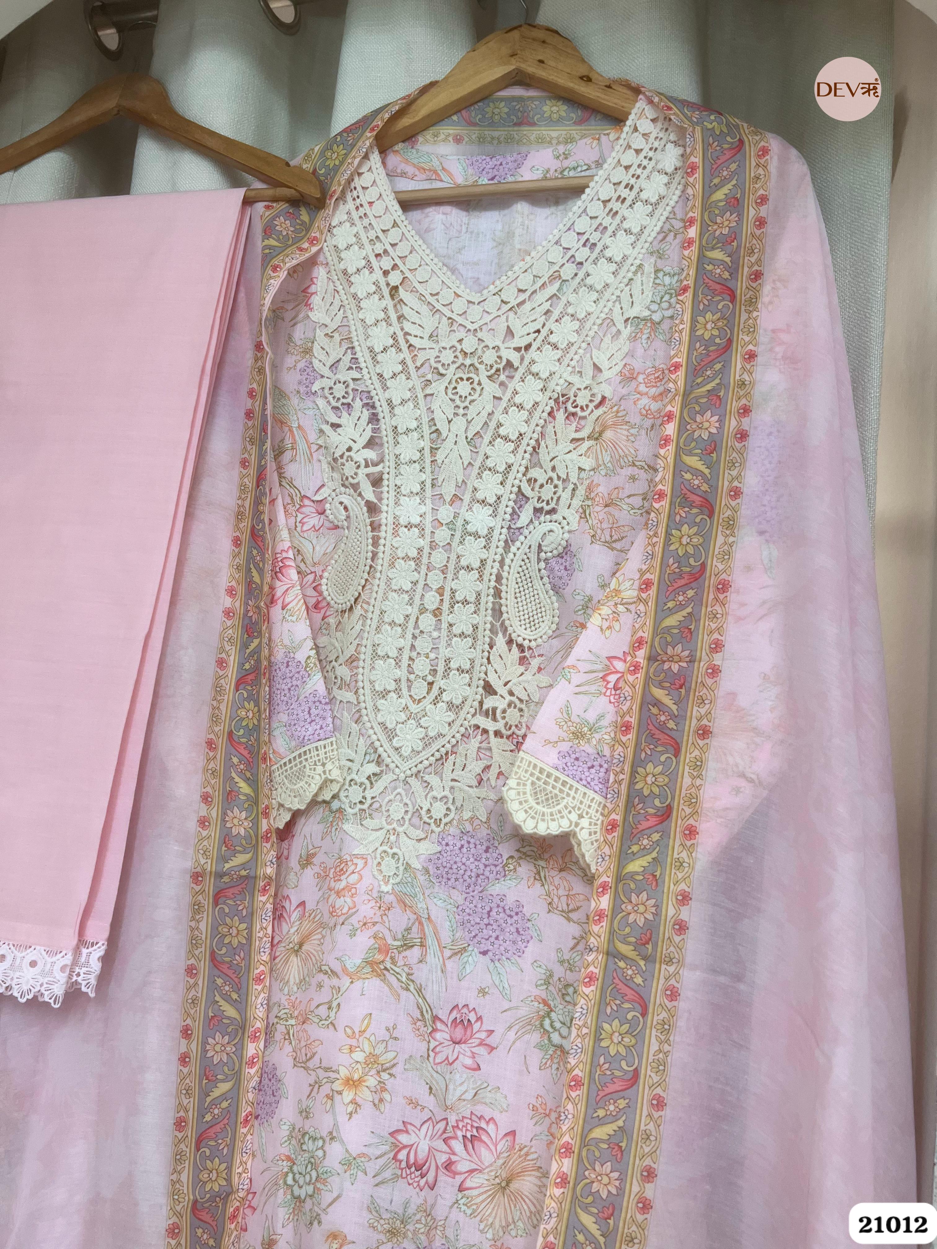 Parijat Pure Cotton Printed Pink 3-Piece Set (Devri – D.No 21012)