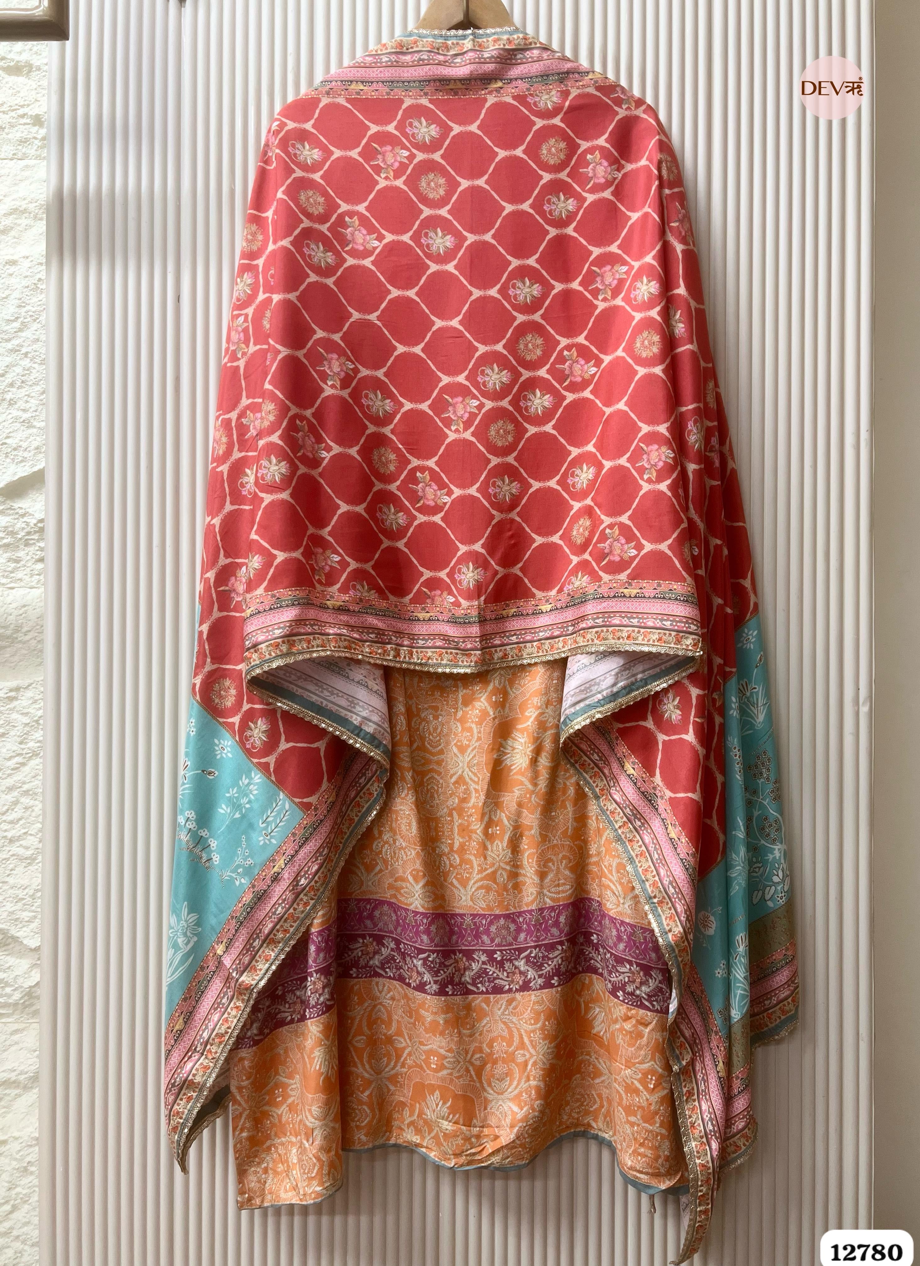 Aqua Muslin Printed Unstitched 3-Piece Suit (Devri – D.No 12780)