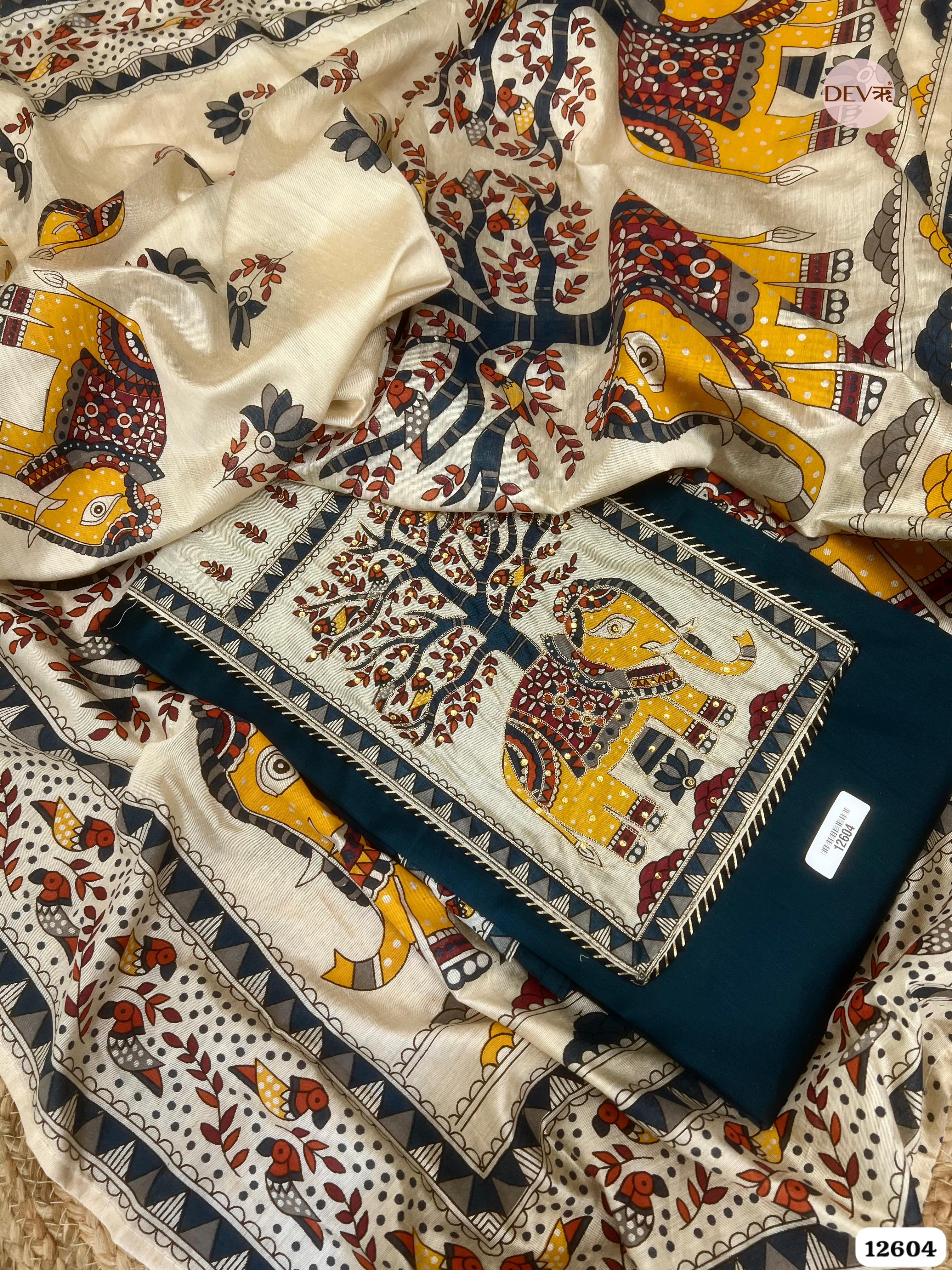 Navy Blue jam Cotton Printed & Embroidered Unstitched 3-Piece Suit (Devri – D.No. 12604)