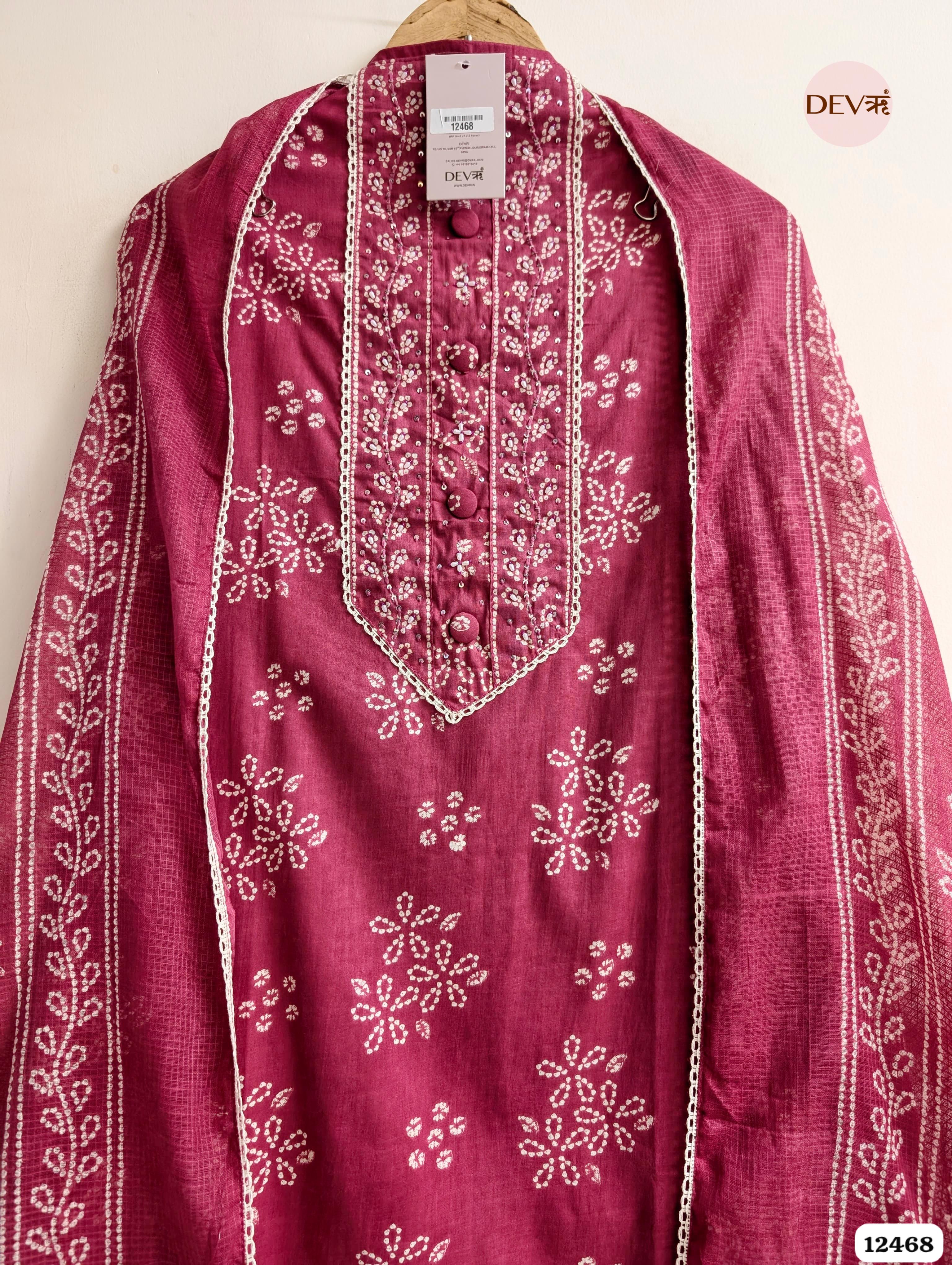 Magenta Pure Cotton Printed Unstitched 3-Piece Suit (Devri – D.No.12468)