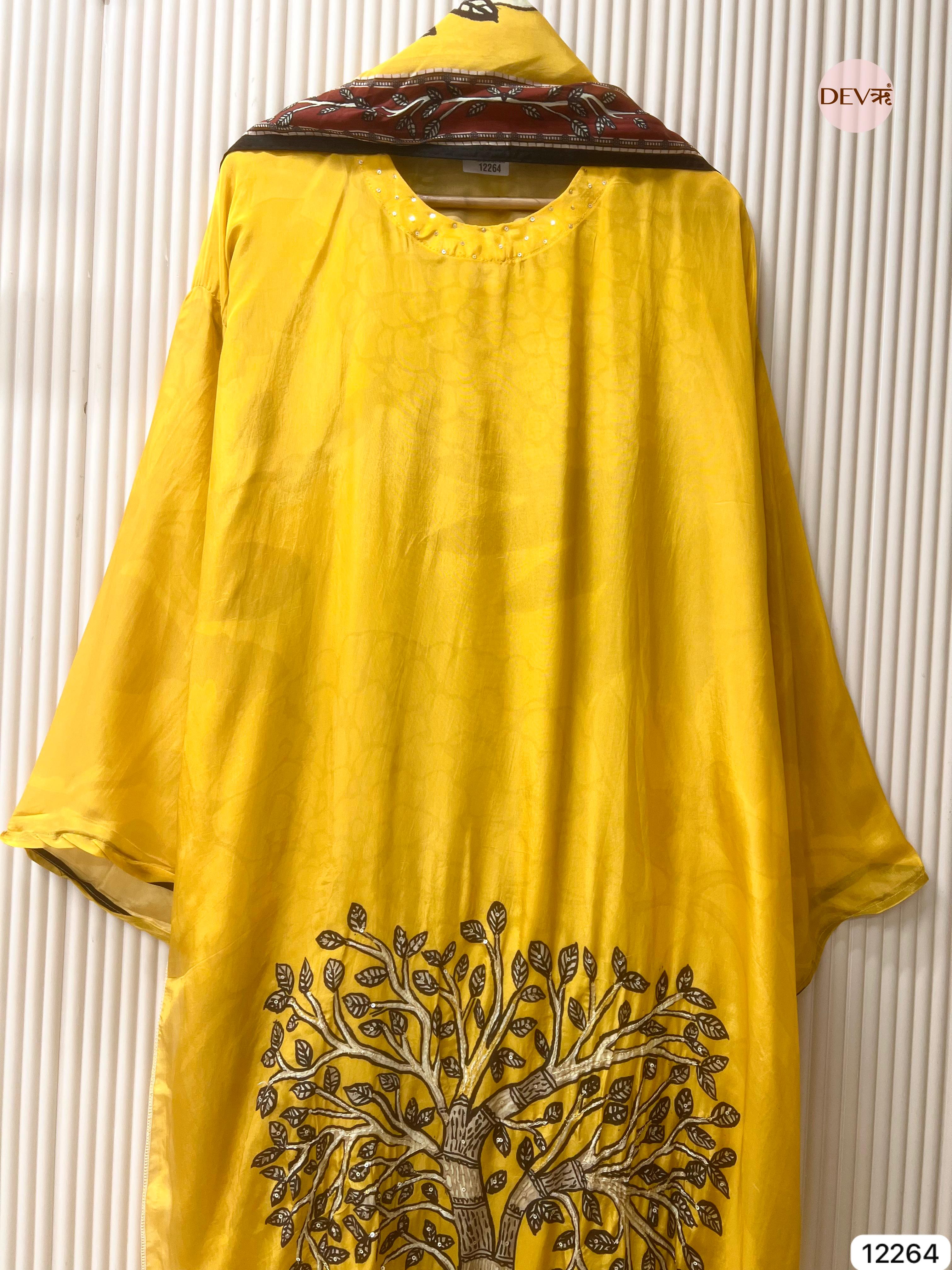 Yellow Tissue Glass Printed Unstitched 3-Piece Suit (Devri – D.No 12264)