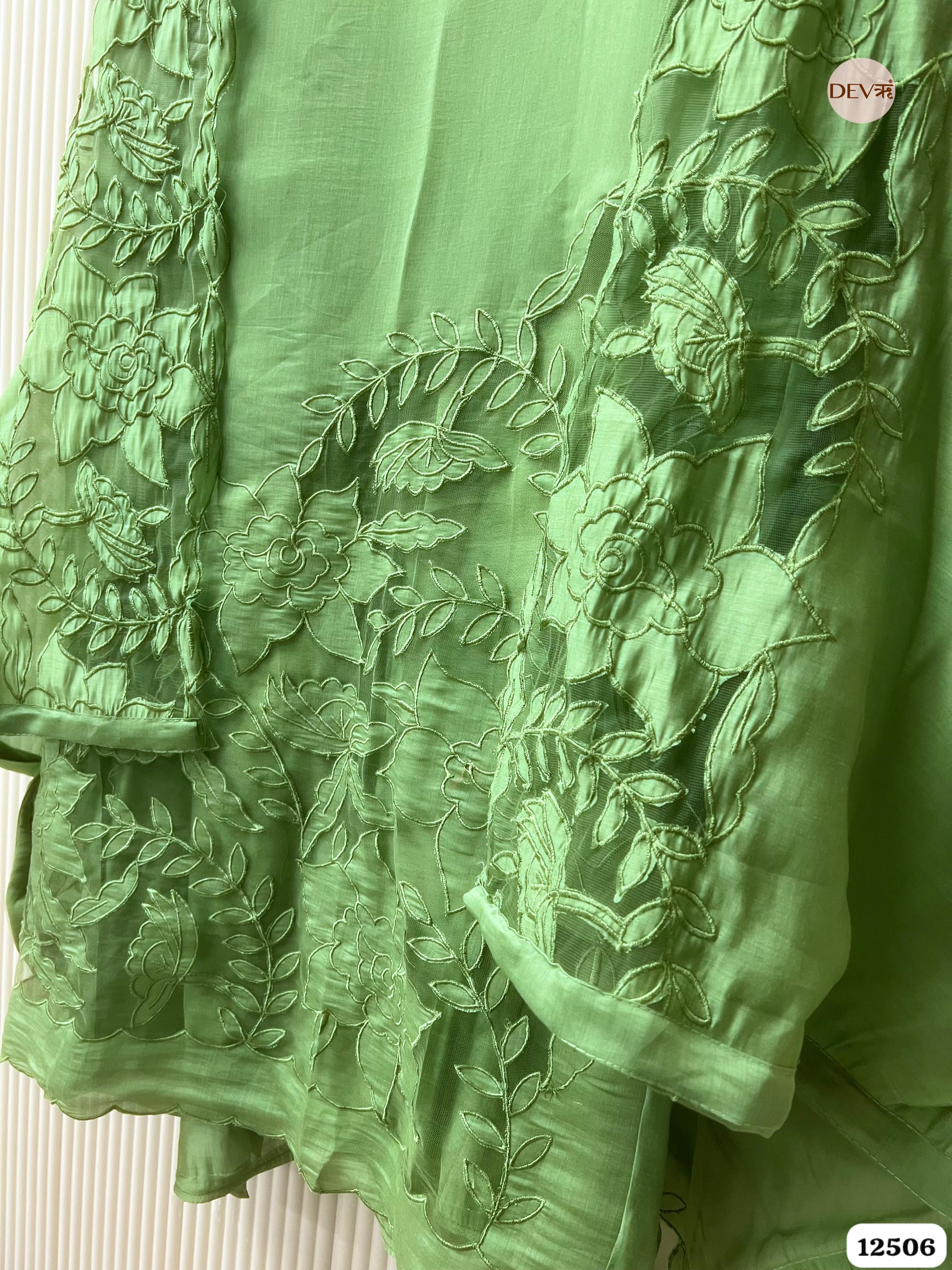 Sage Green Modal Silk Embroidered Unstitched 3-Piece Suit (Devri – D.No 12506)