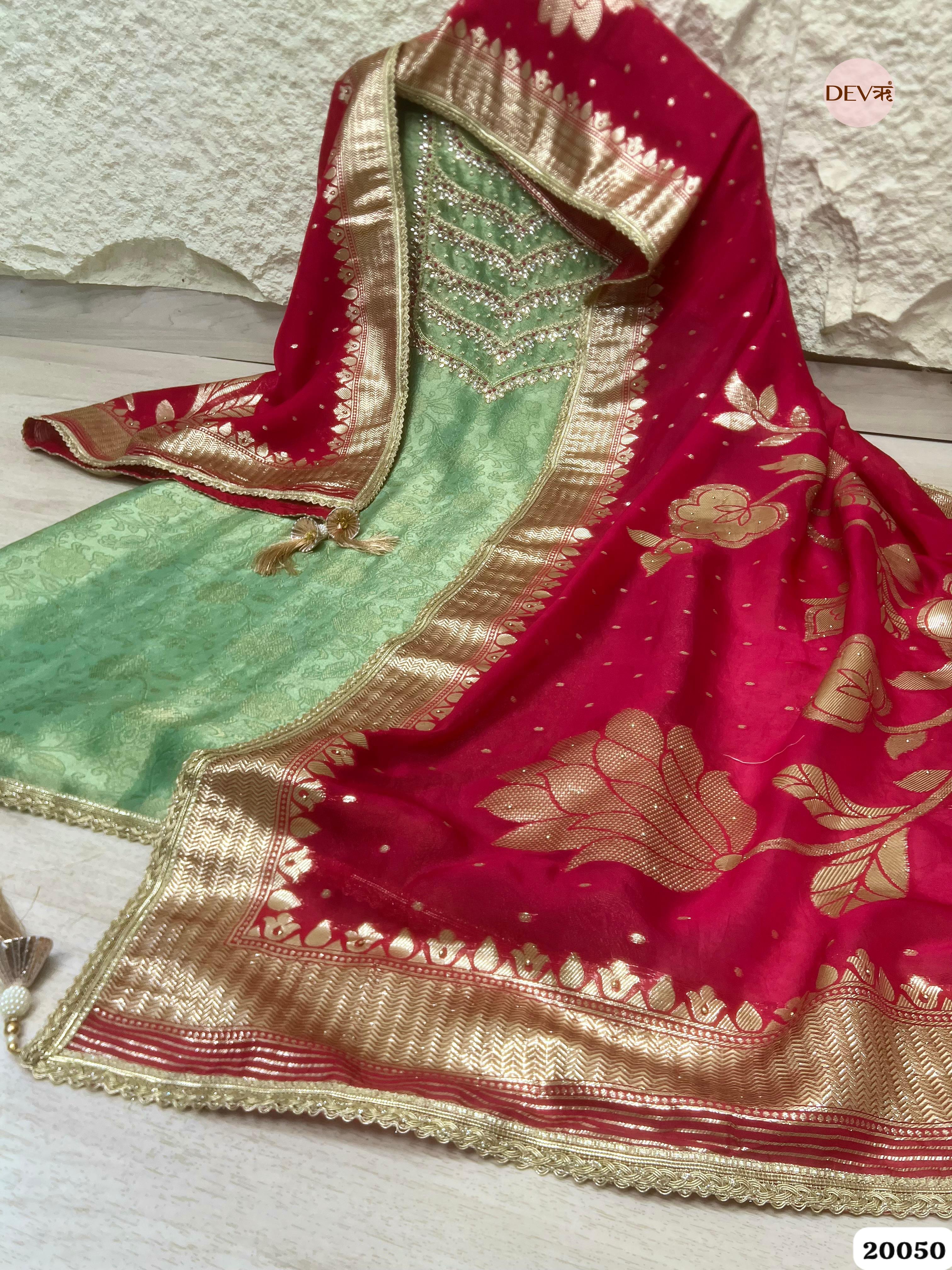 Pistachio Green Pure Tissue Embroidered Unstitched 3-Piece Suit (Devri – D.No. 20050)