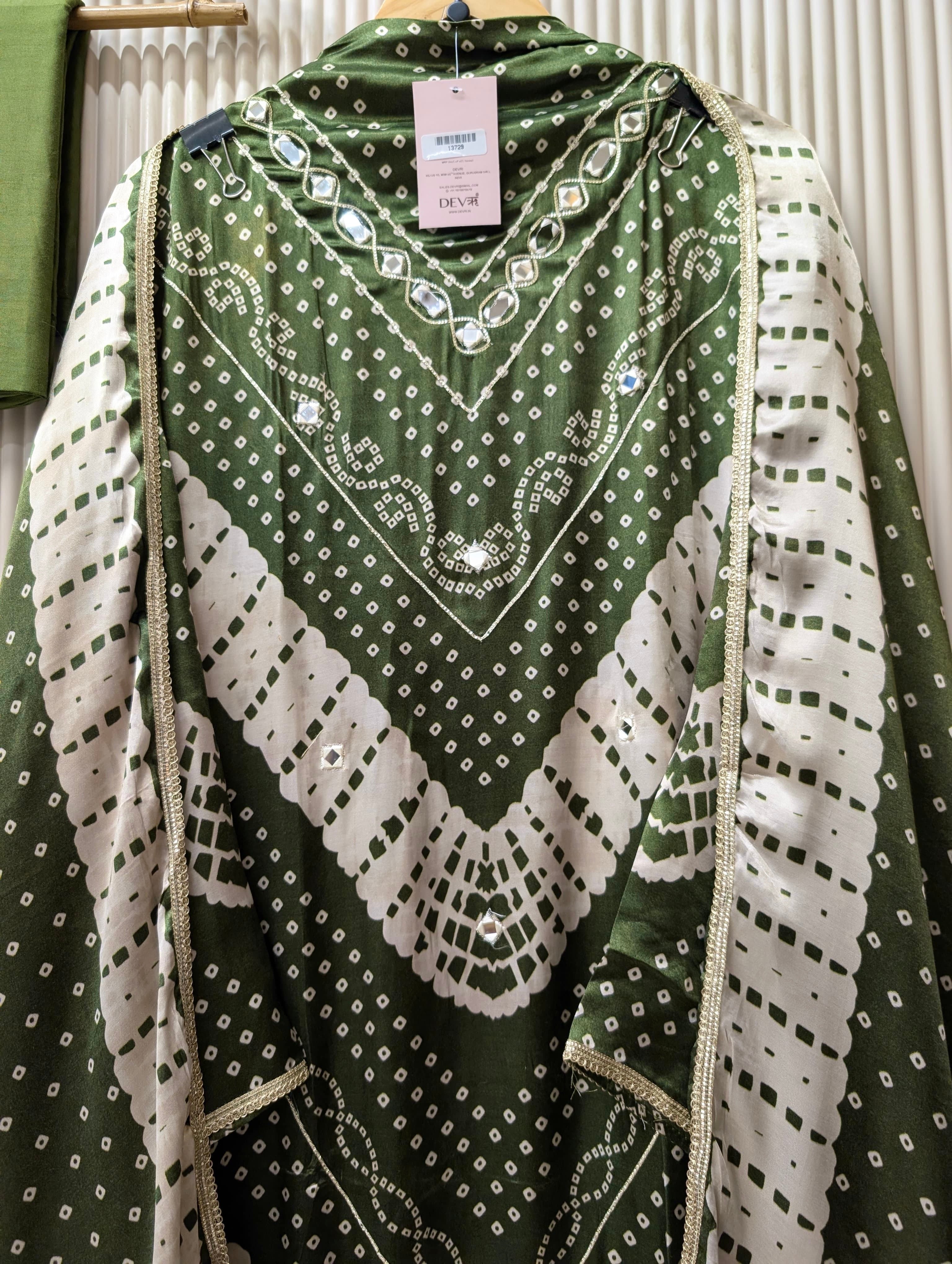Olive Gajji Silk Printed Unstitched 3-Piece Suit (Devri – D.No 13729)