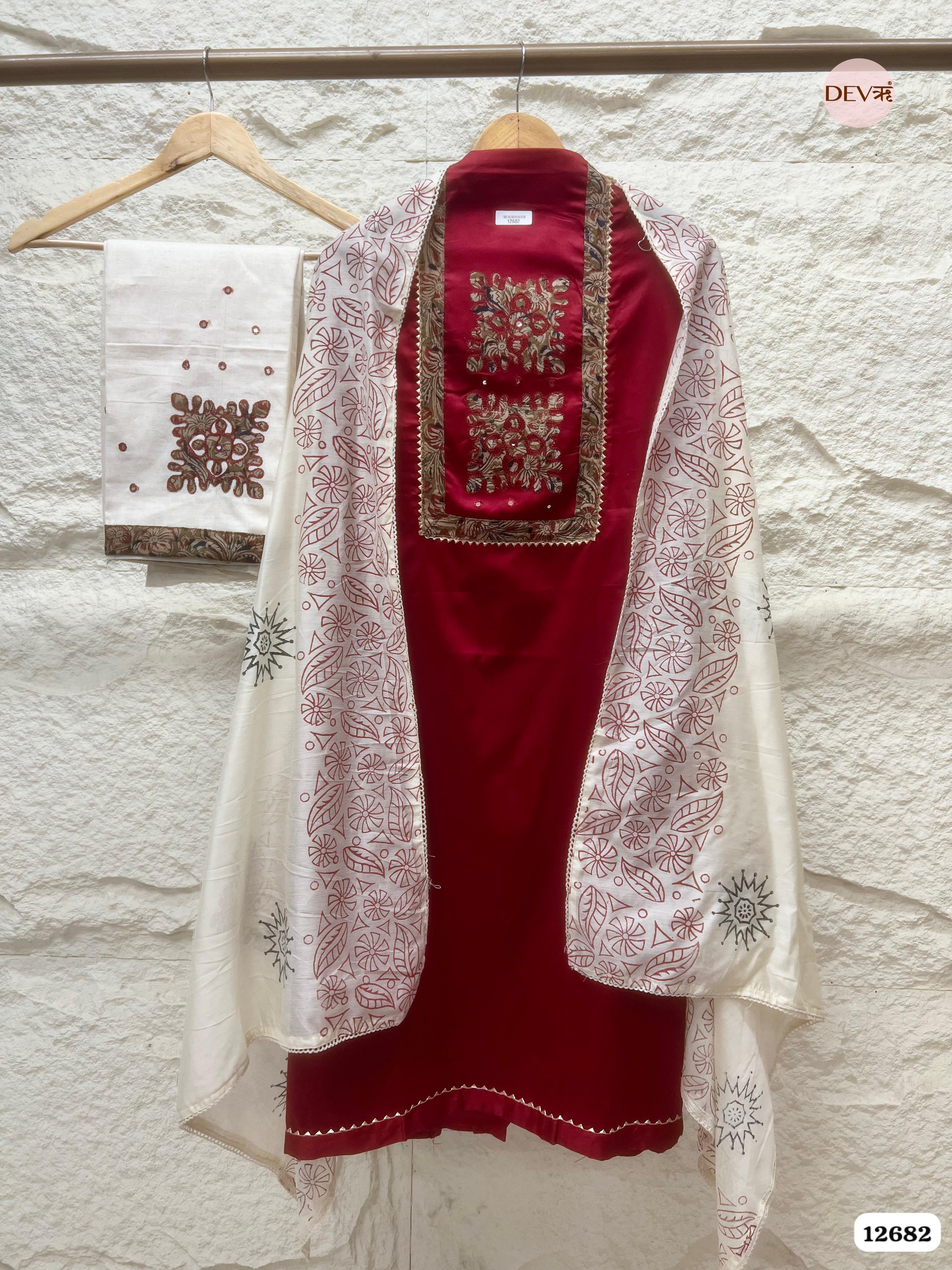 Maroon Jam Cotton Embroidered Unstitched 3-Piece Suit (Devri – D.No 12682)