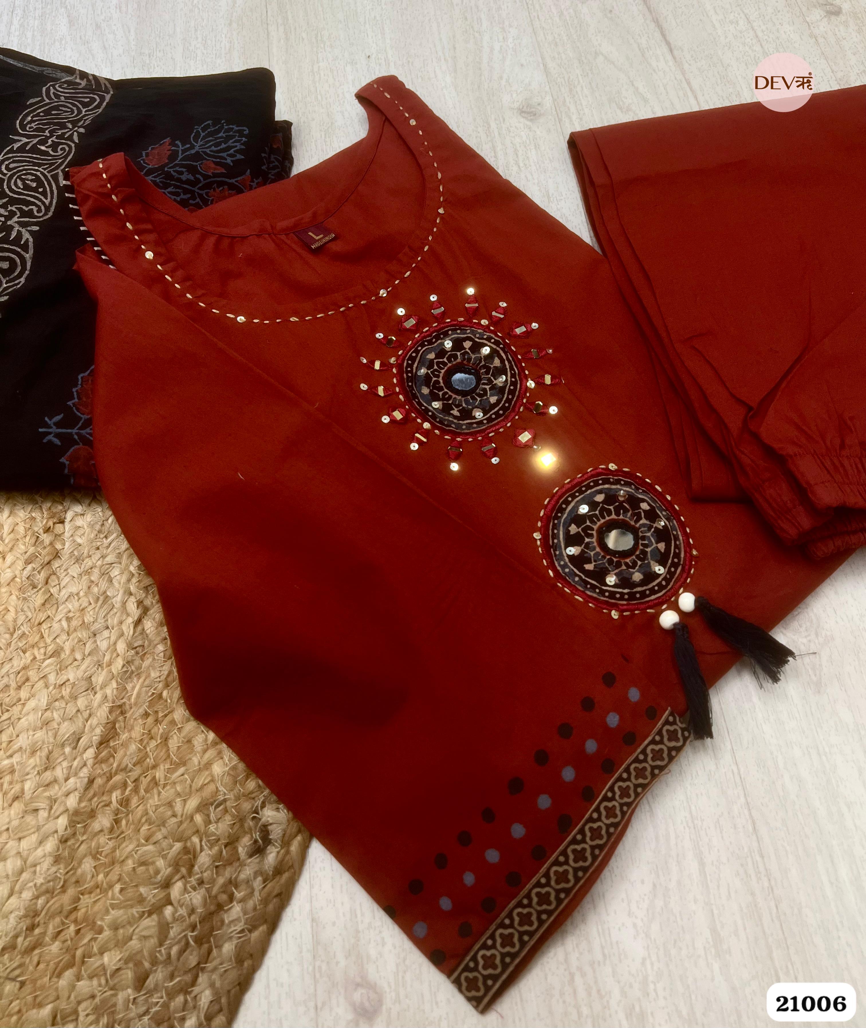 Ishani Cotton Embroidered Maroon 3-Piece Set (Devri – D.No 21006)