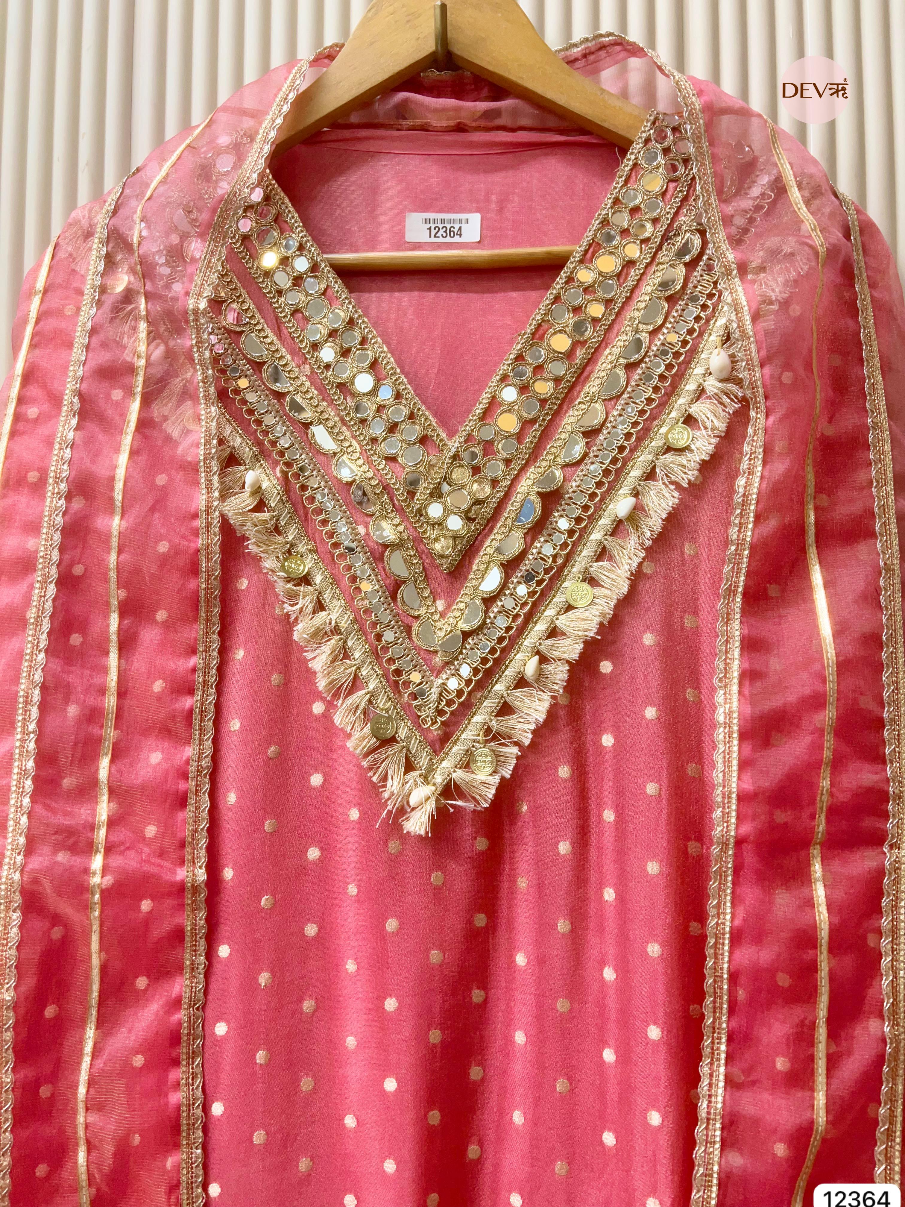 Rose Pink Tissue Shimmer Embellished Unstitched 3-Piece Suit (Devri – D.No 12364)