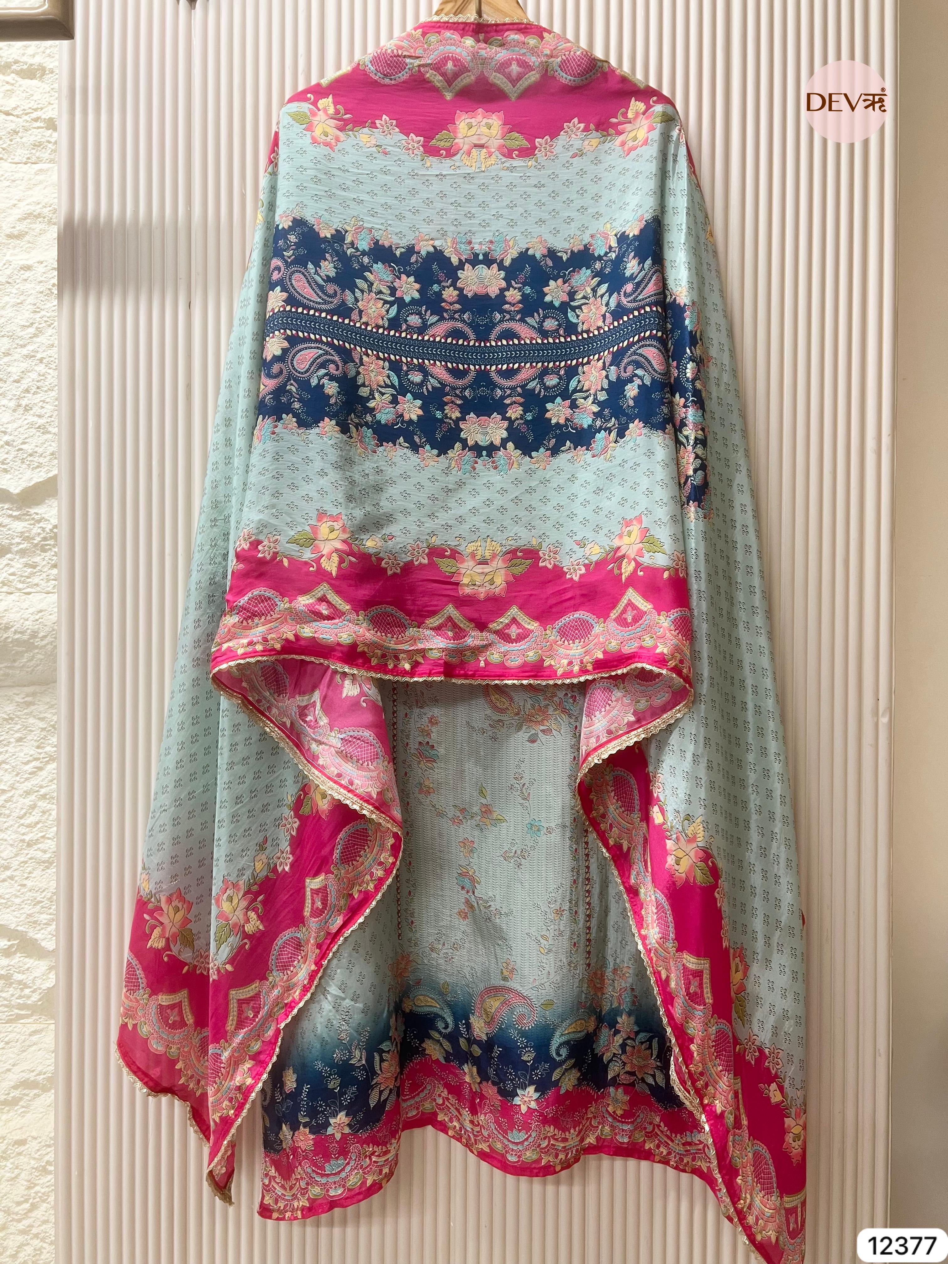 Teal and Navy Muslin Printed Unstitched 3-Piece Suit (Devri – D.No 12377)