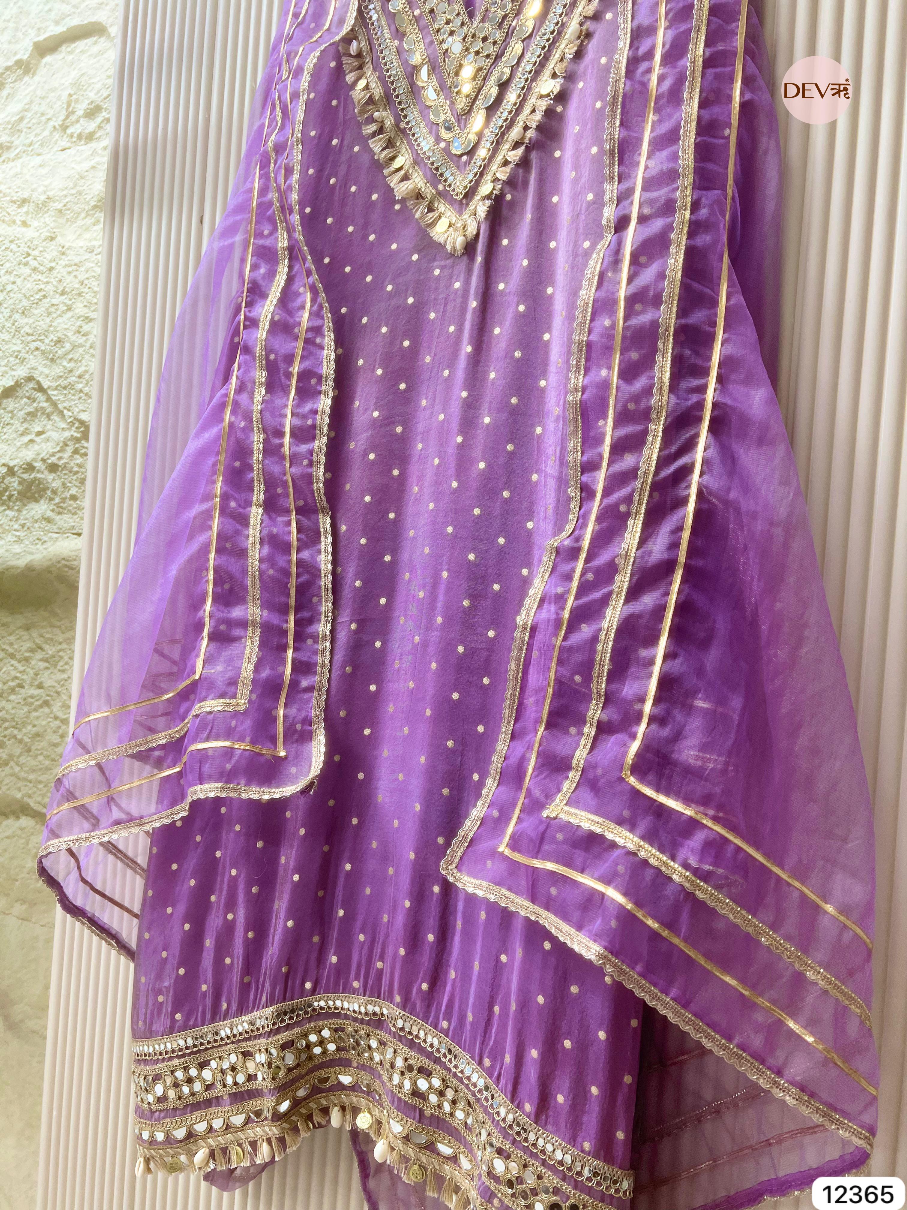 Lavender Tissue Shimmer Embellished Unstitched 3-Piece Suit (Devri – D.No 12365)