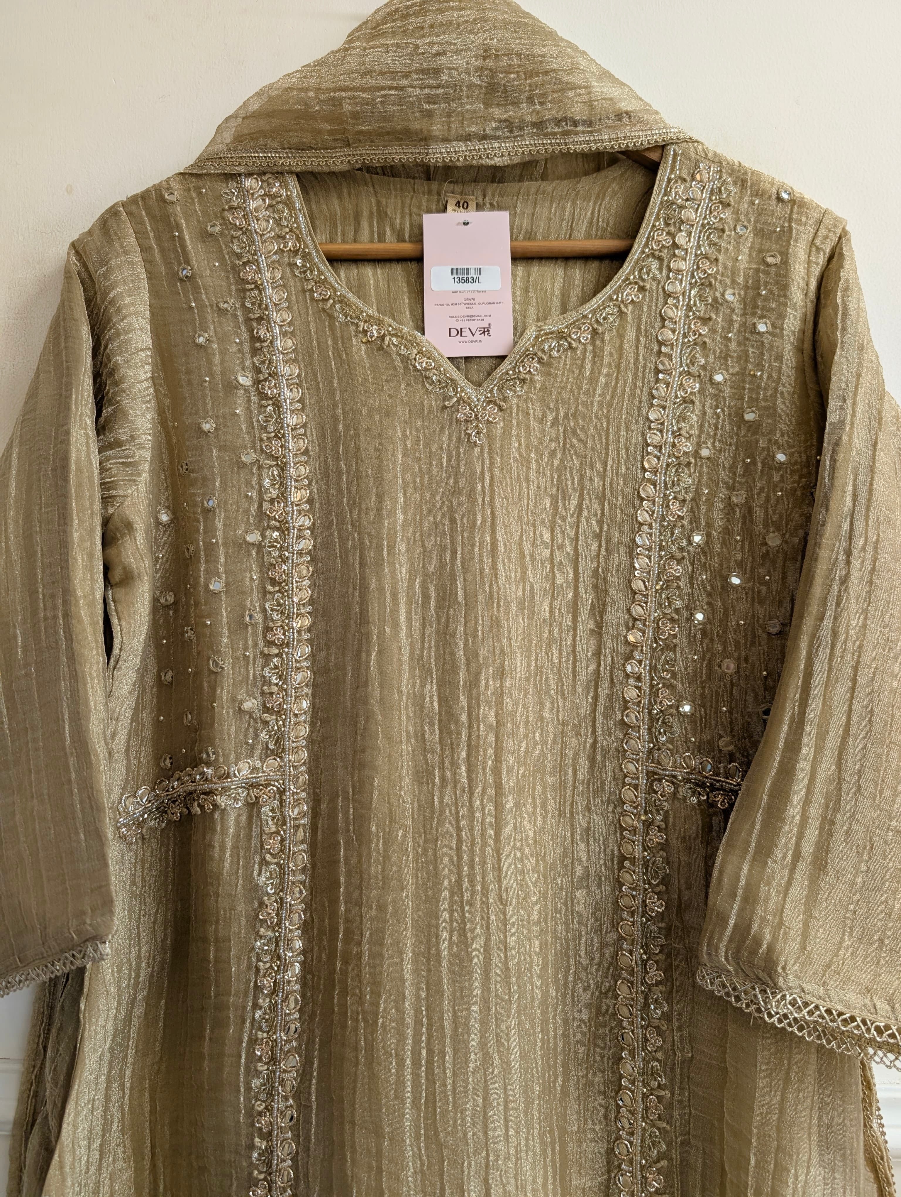 Zareen Tissue Crush Embroidered Gold 3-Piece Set (Devri – D.No 13583)