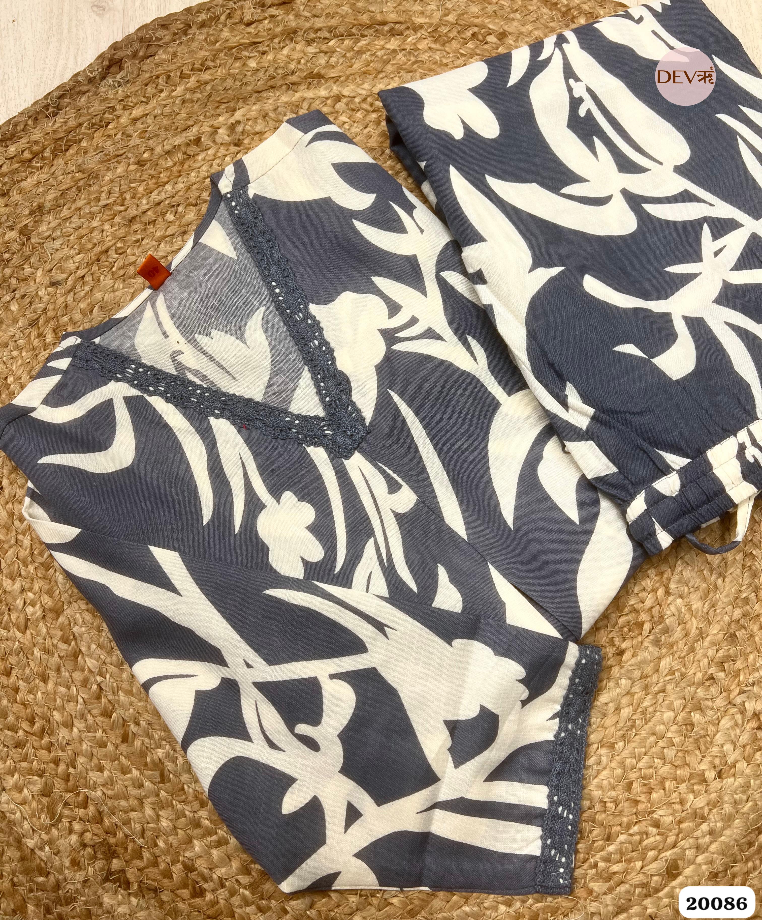 Drishti Cotton Printed Charcoal & Ivory 2-Piece Set (Devri – D.No 20086)