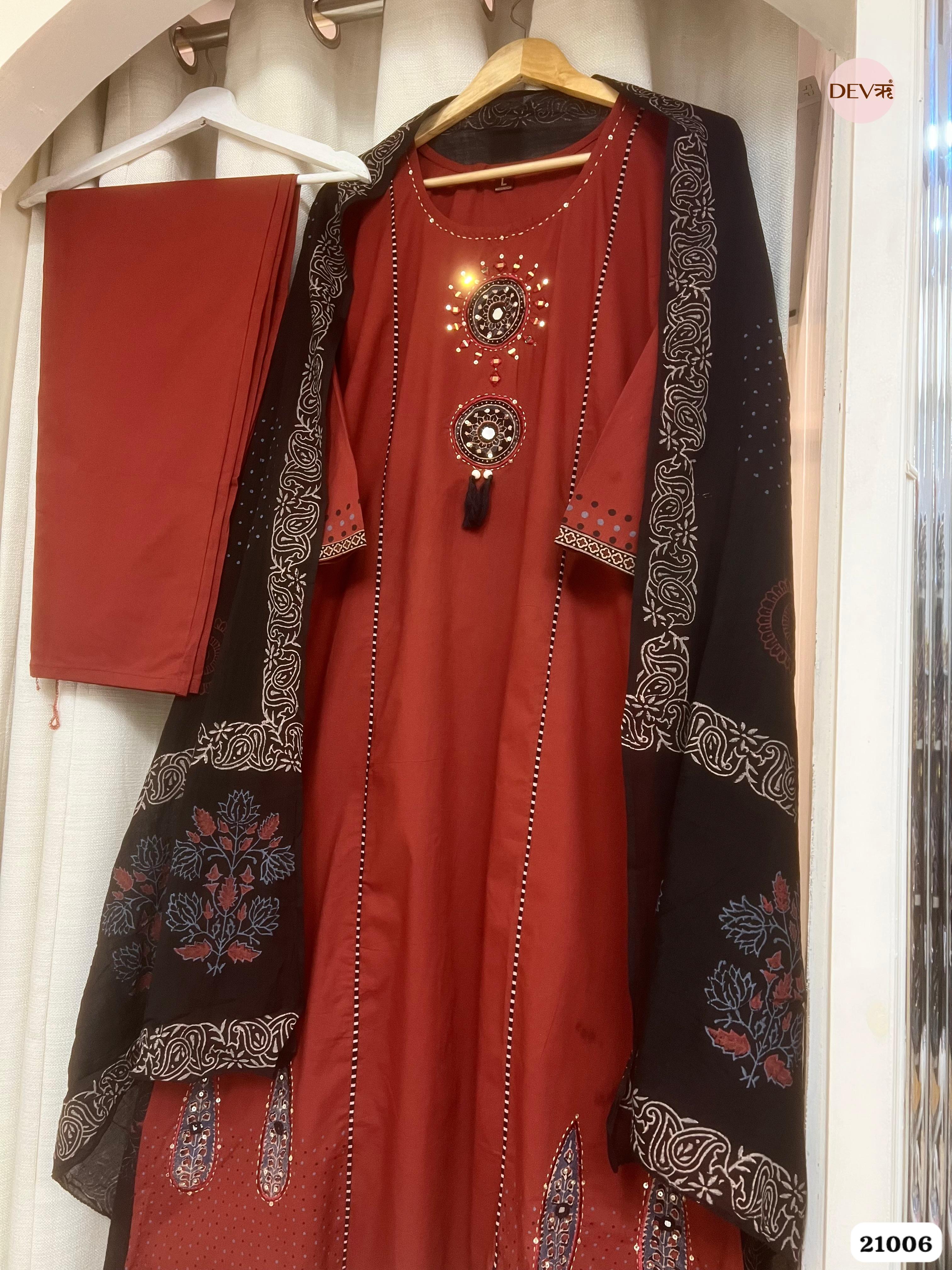 Ishani Cotton Embroidered Maroon 3-Piece Set (Devri – D.No 21006)
