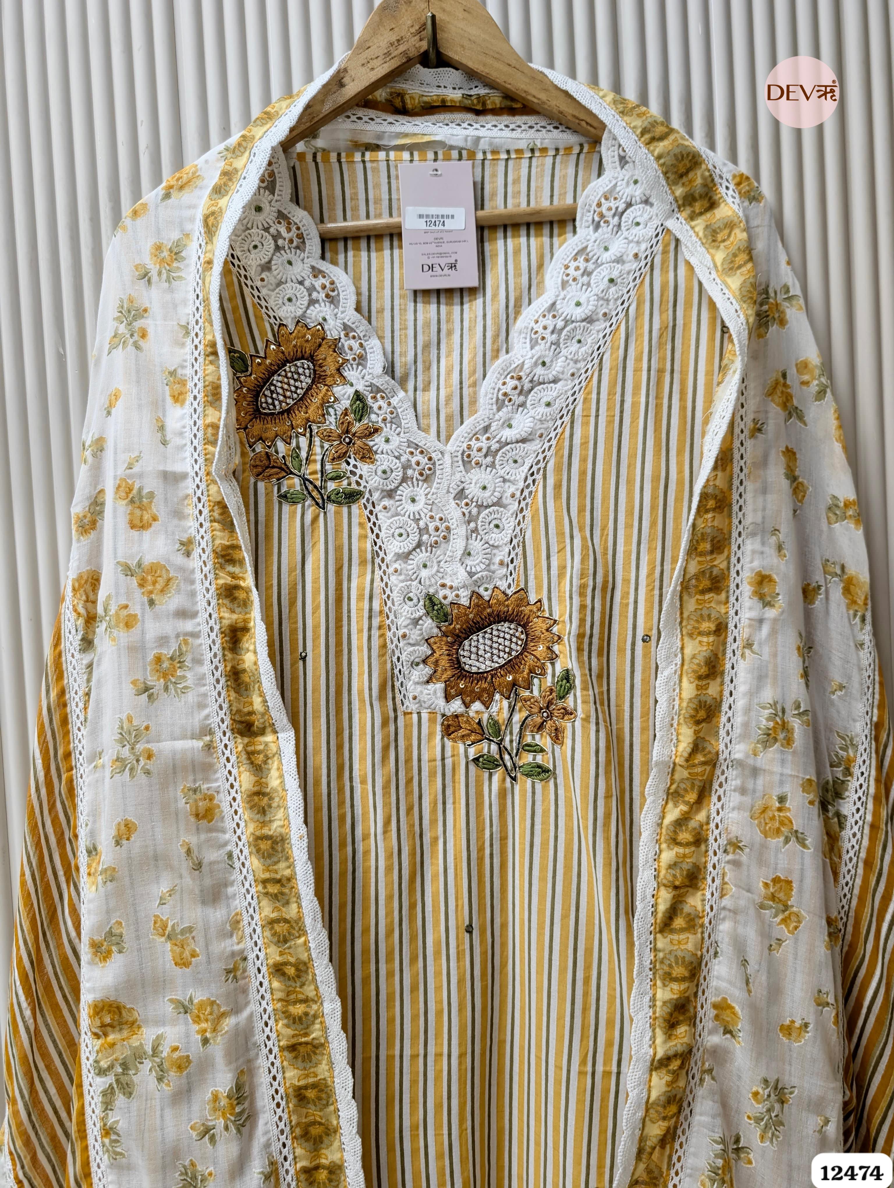 Mustard Yellow Pure Cotton Embroidered Unstitched 3-Piece Suit (Devri – D.No. 12474)