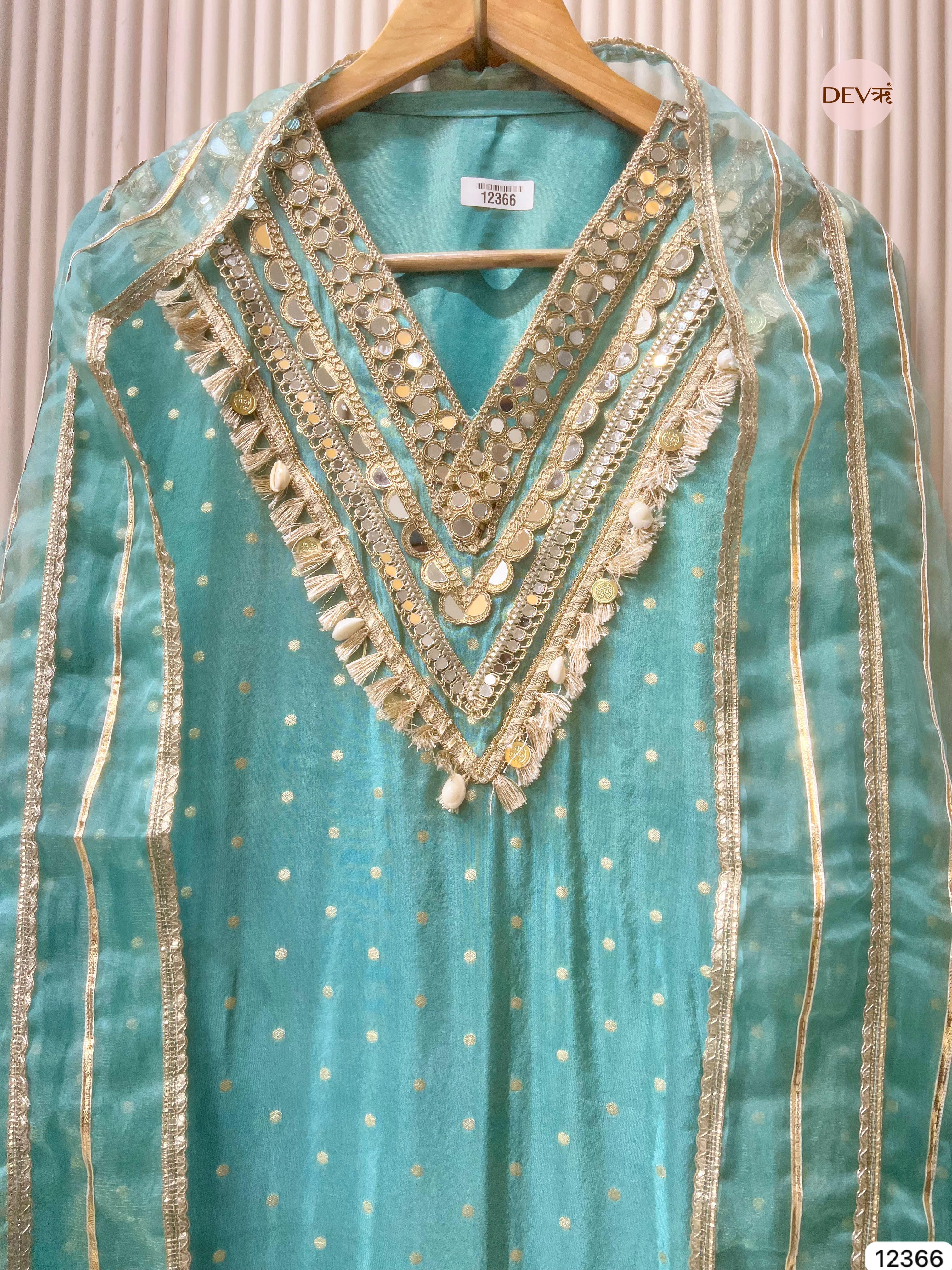 Sea Green Tissue Shimmer Embellished Unstitched 3-Piece Suit (Devri – D.No 12366)
