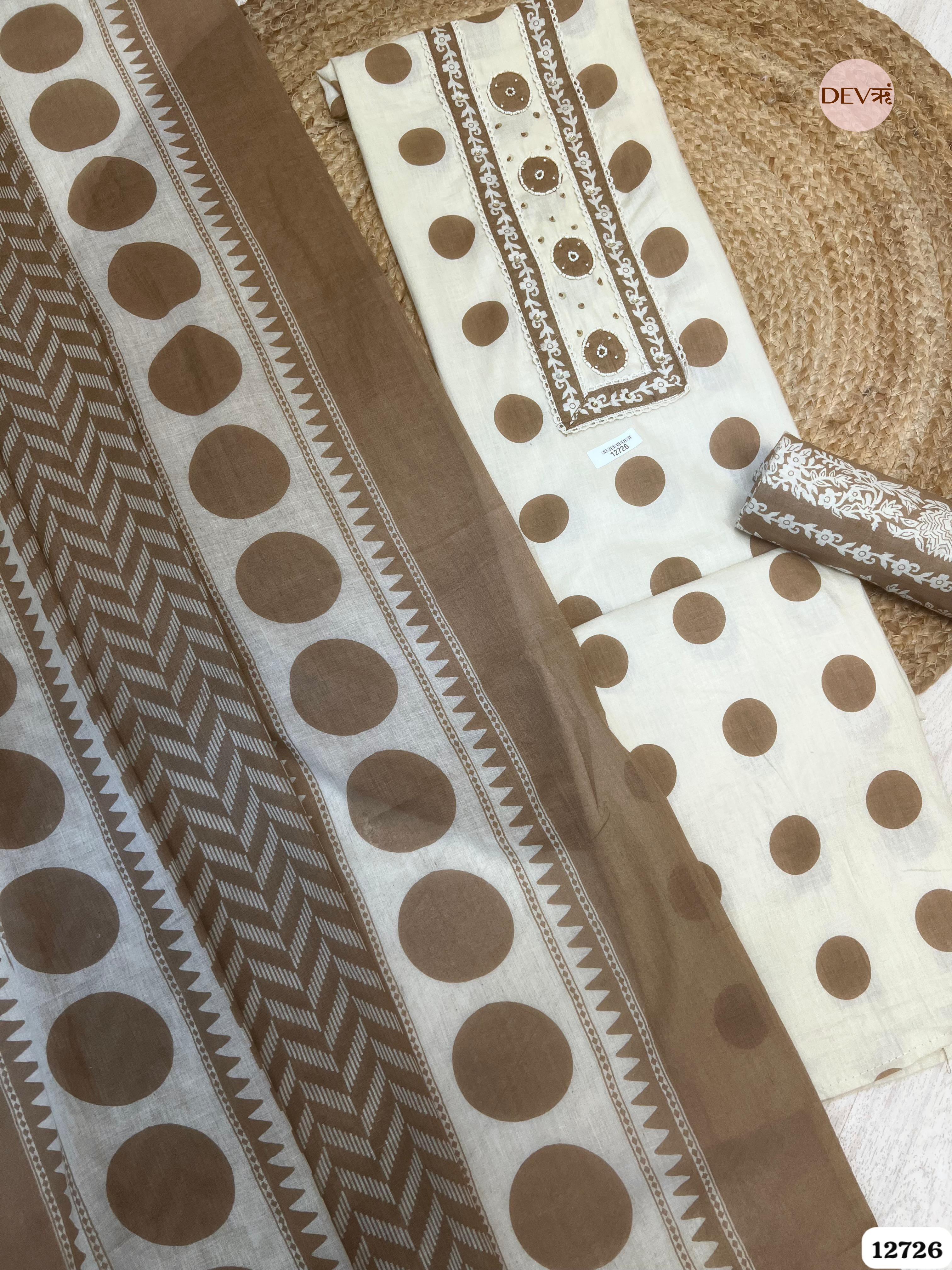 Brown Cotton Printed Unstitched 3-Piece Suit (Devri – D.No 12726)