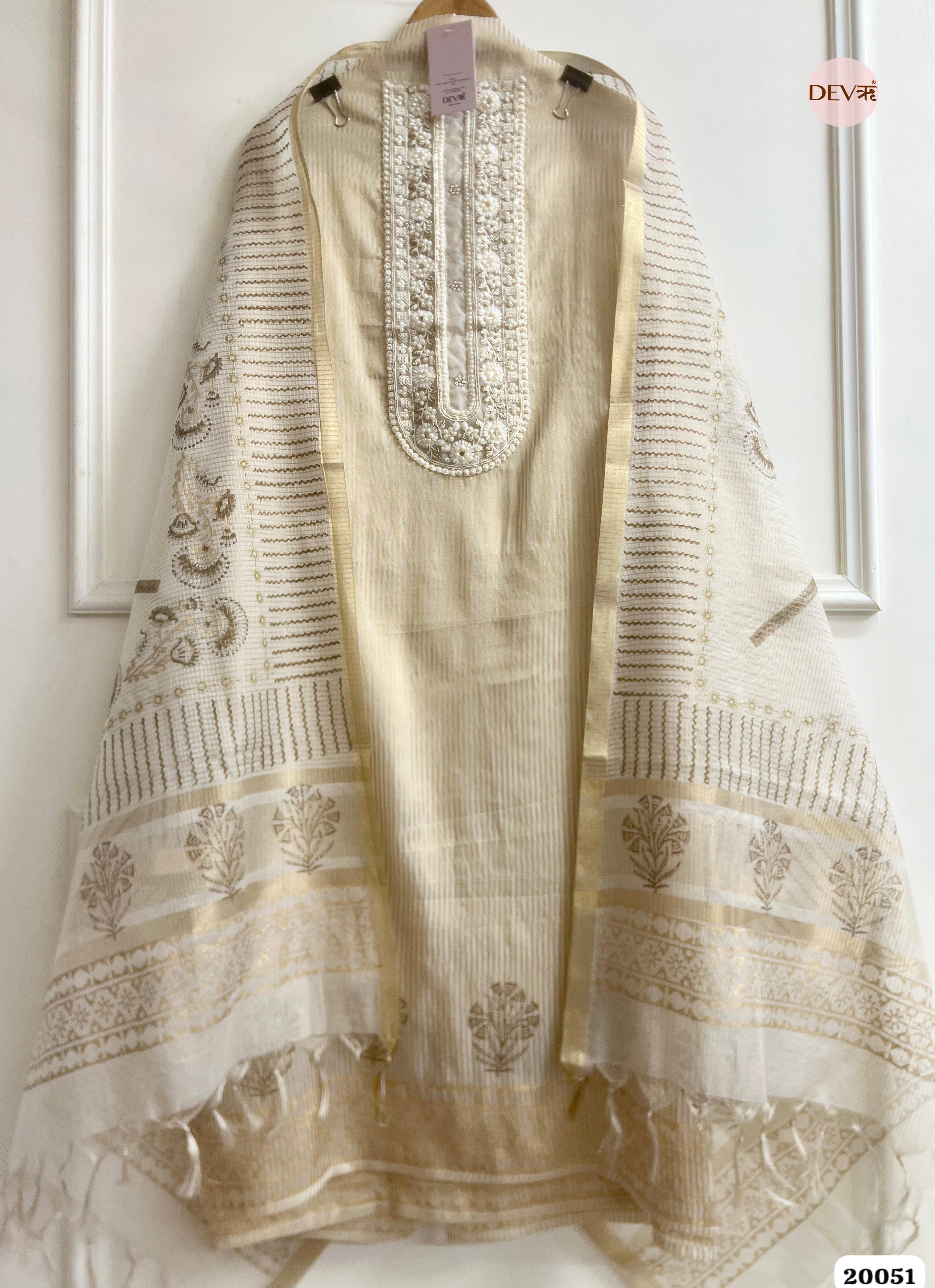 Ivory Tissue Silk Embroidered Unstitched 3-Piece Suit (Devri – D.No. 20051)