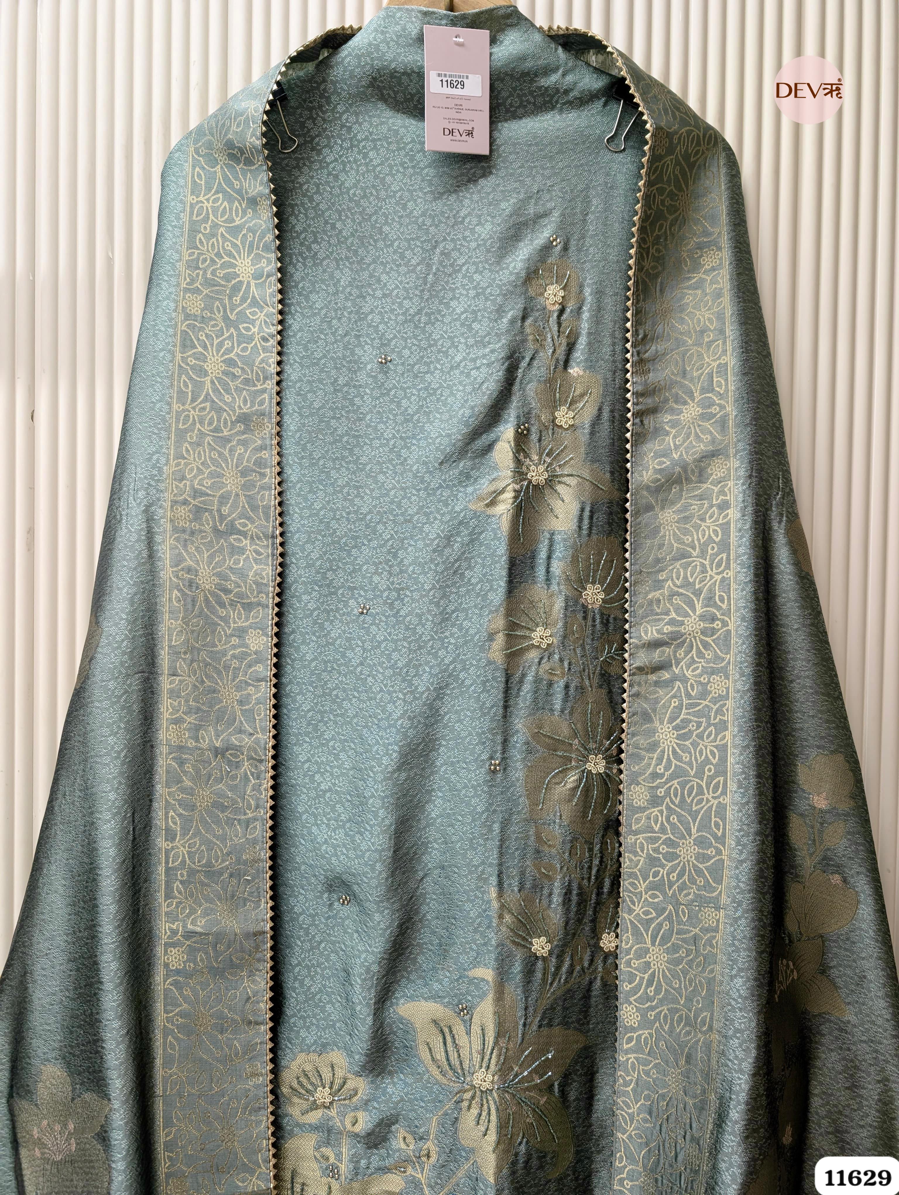 Teal Banarasi Silk Woven Unstitched 3-Piece Suit (Devri – D.No. 11629)
