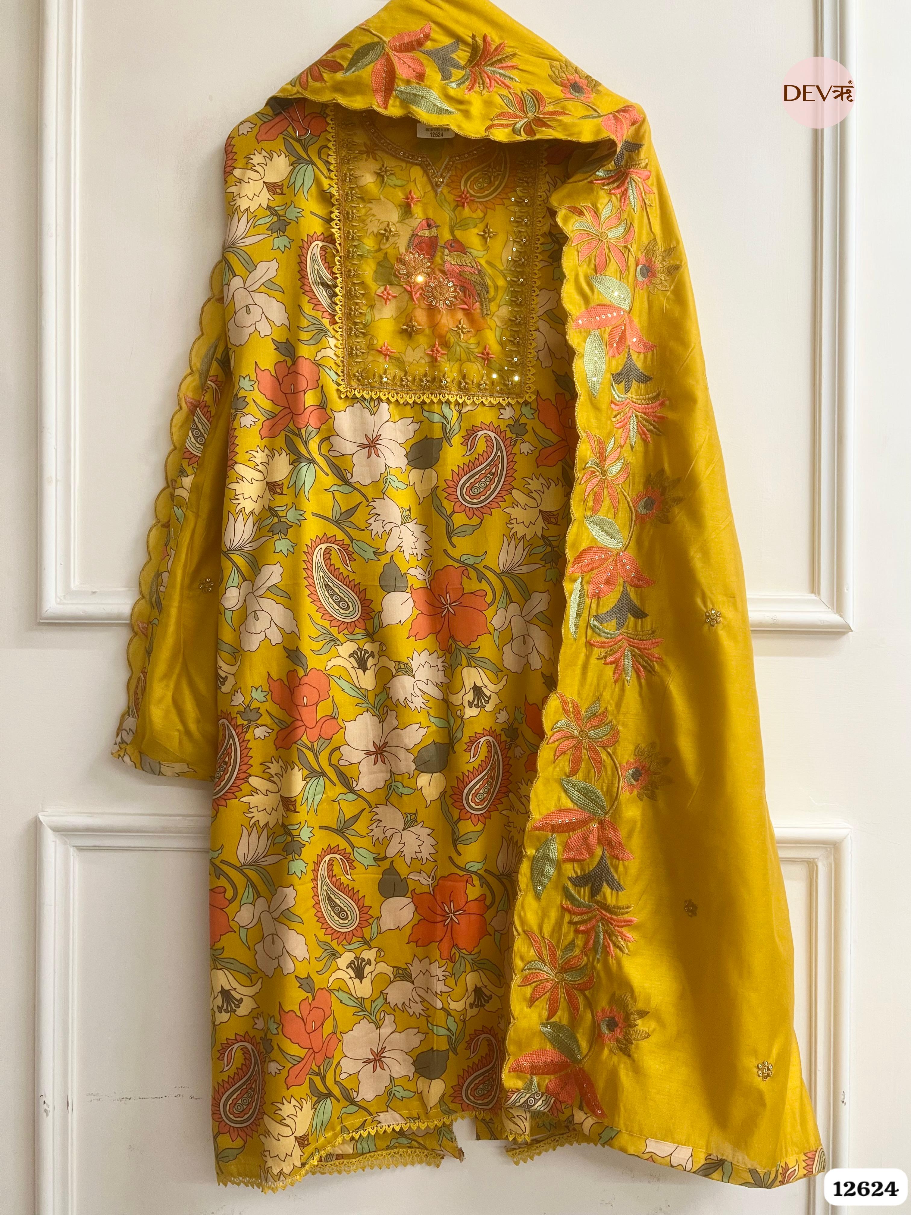 Mustard Jam Cotton Embroidered Unstitched 3-Piece Suit (Devri – D.No 12624)