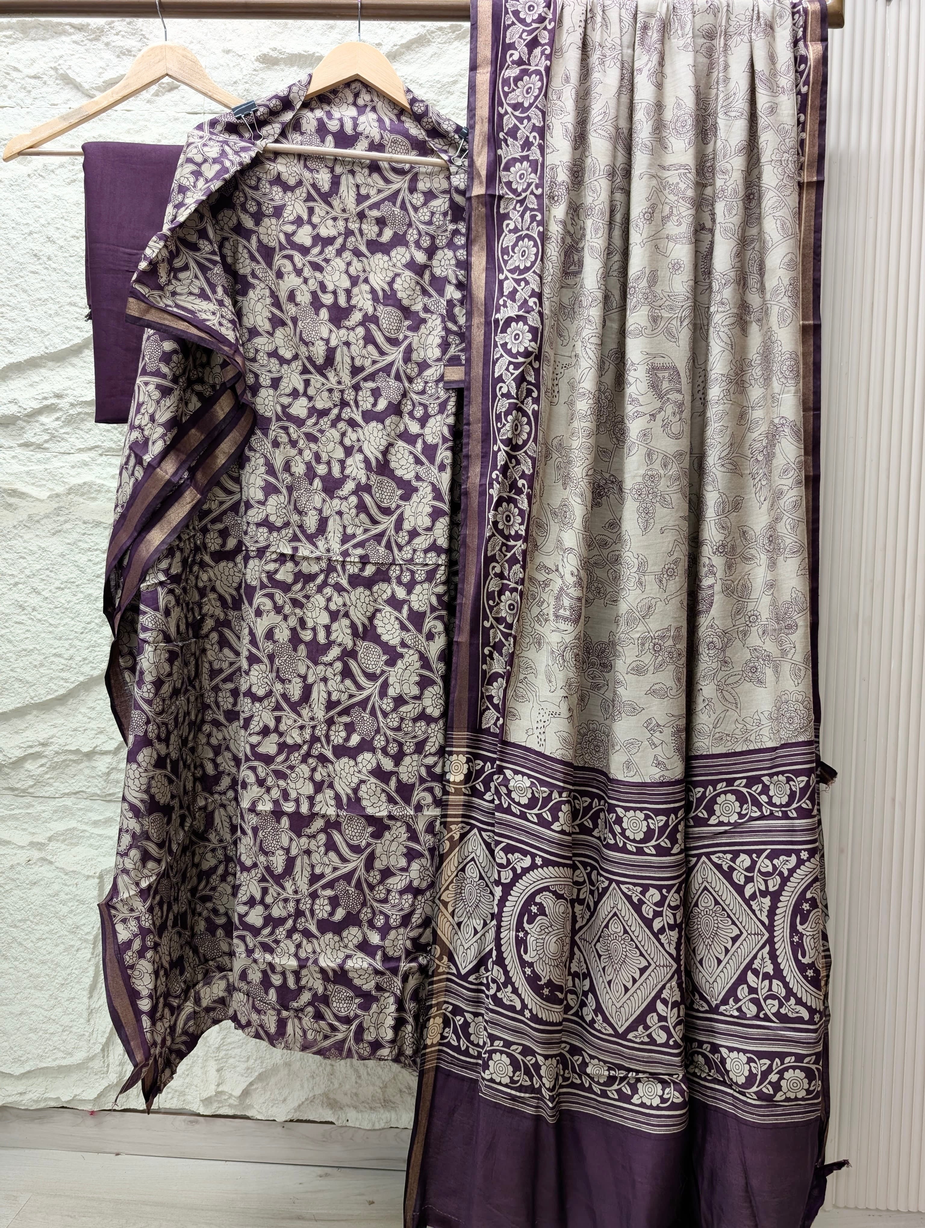 Purple Maheshwari Silk Printed Unstitched 3-Piece Suit (Devri – D.No 13608)