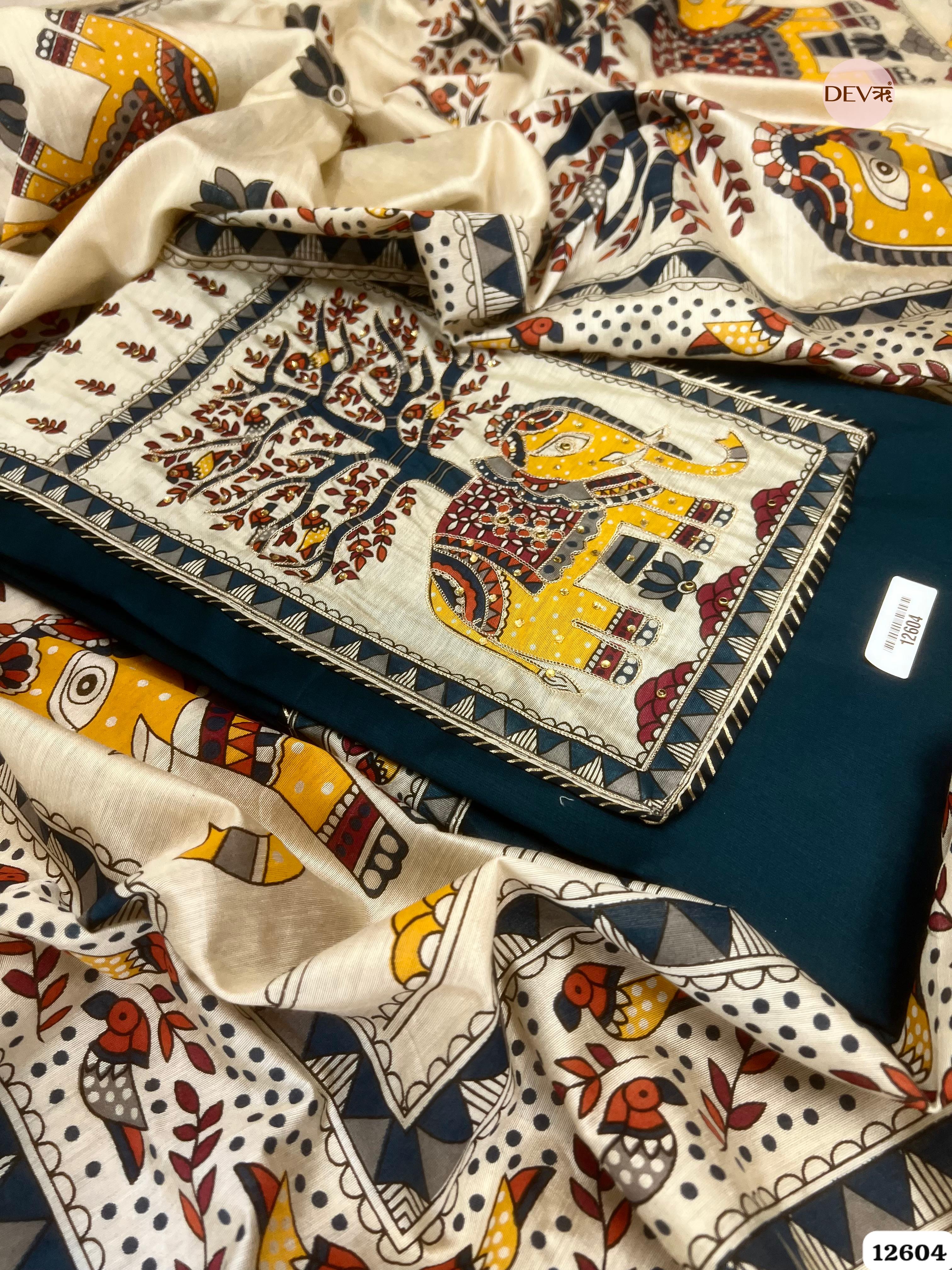 Navy Blue jam Cotton Printed & Embroidered Unstitched 3-Piece Suit (Devri – D.No. 12604)