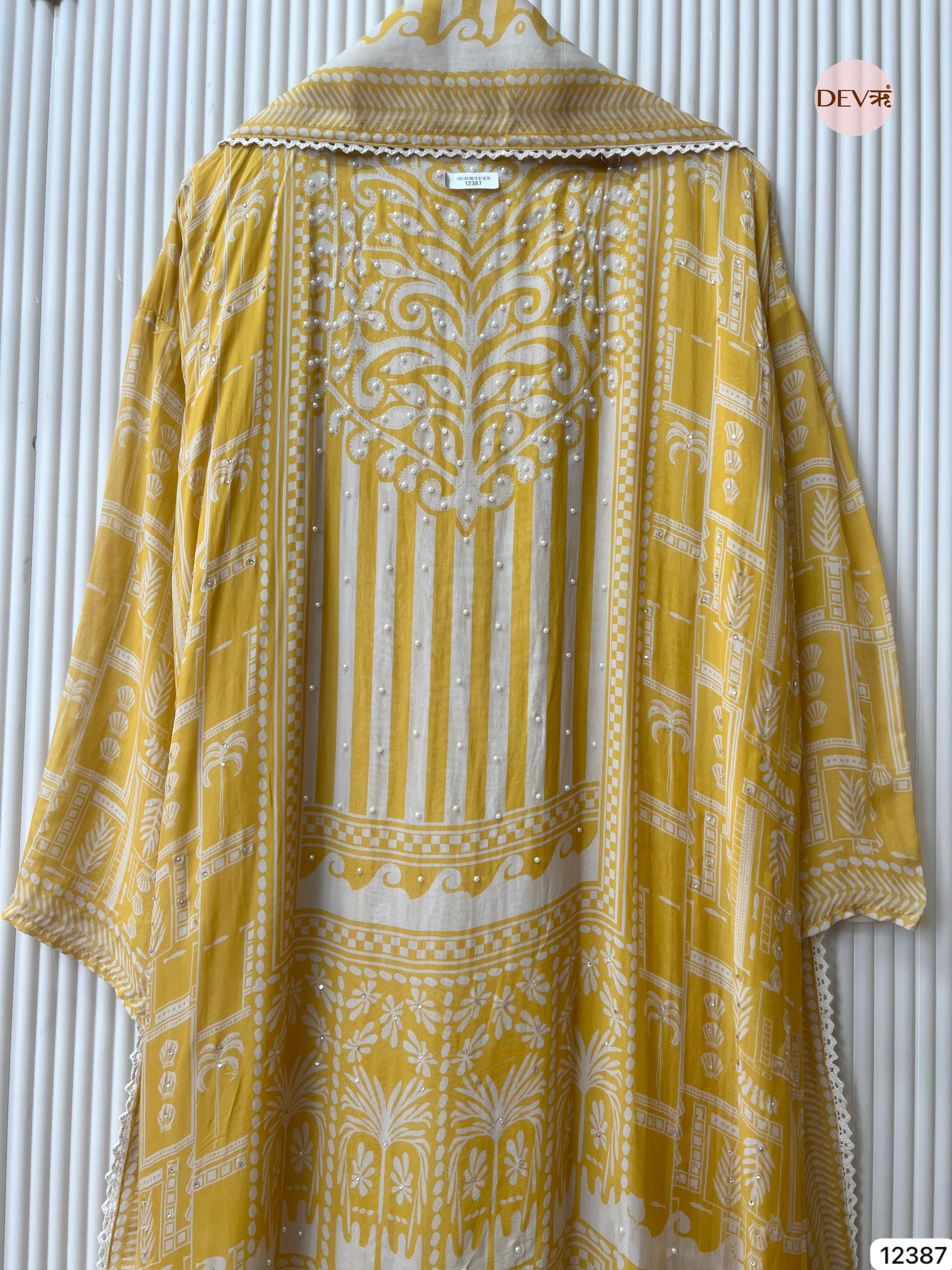 Pastel Yellow Organza Embroidered Unstitched 3-Piece Suit (Devri – D.No 12387)