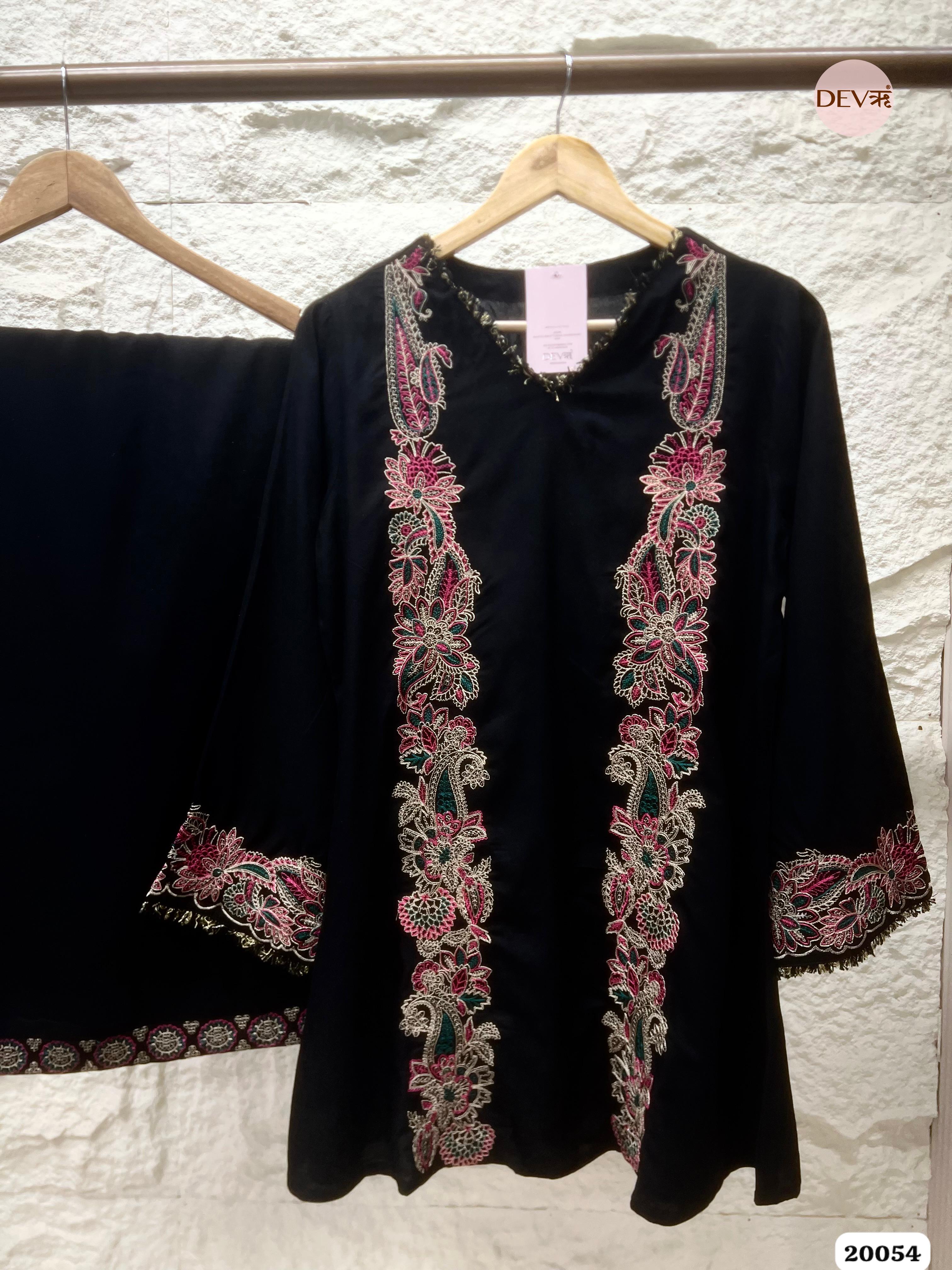 Nayra German Rayon Embroidered Black 2-Piece Set (Devri – D.No 20054)