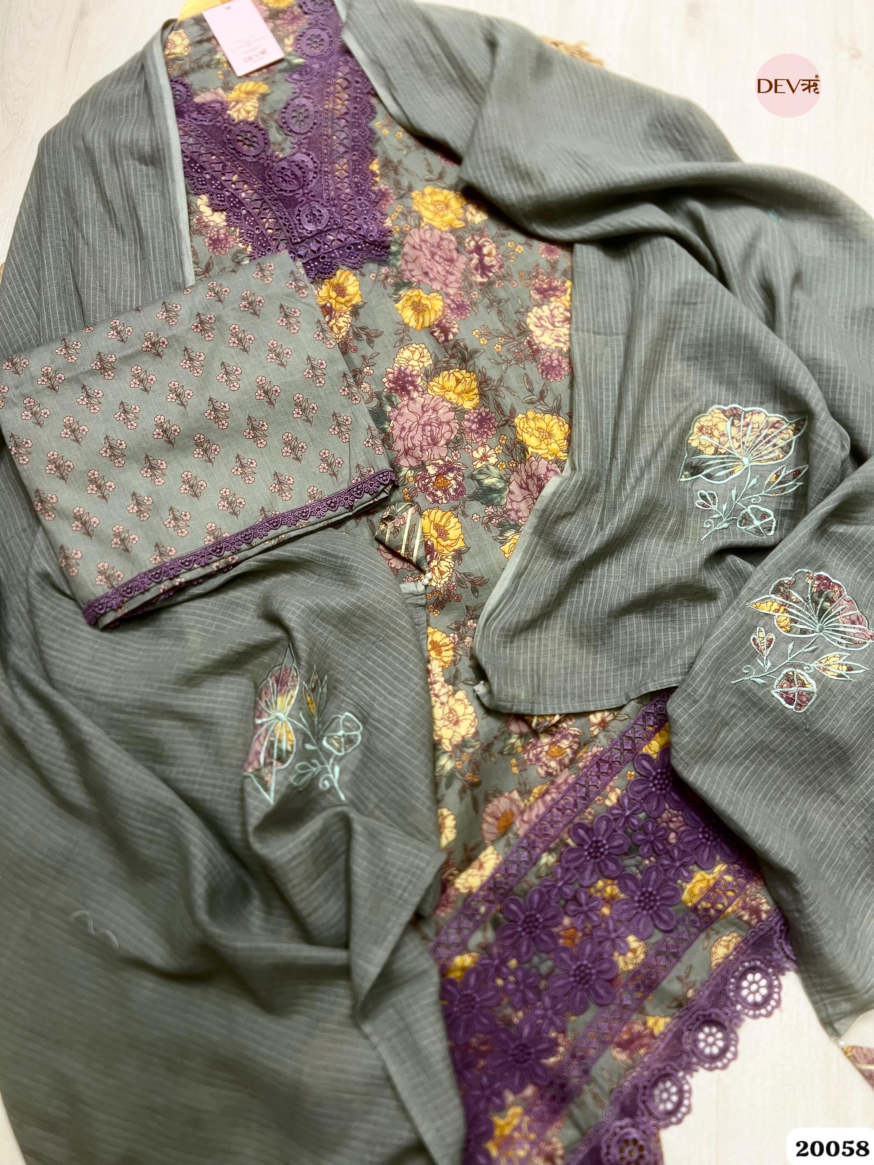 grey Cotton Printed Unstitched 3-Piece Suit (Devri – D.No. 20058)