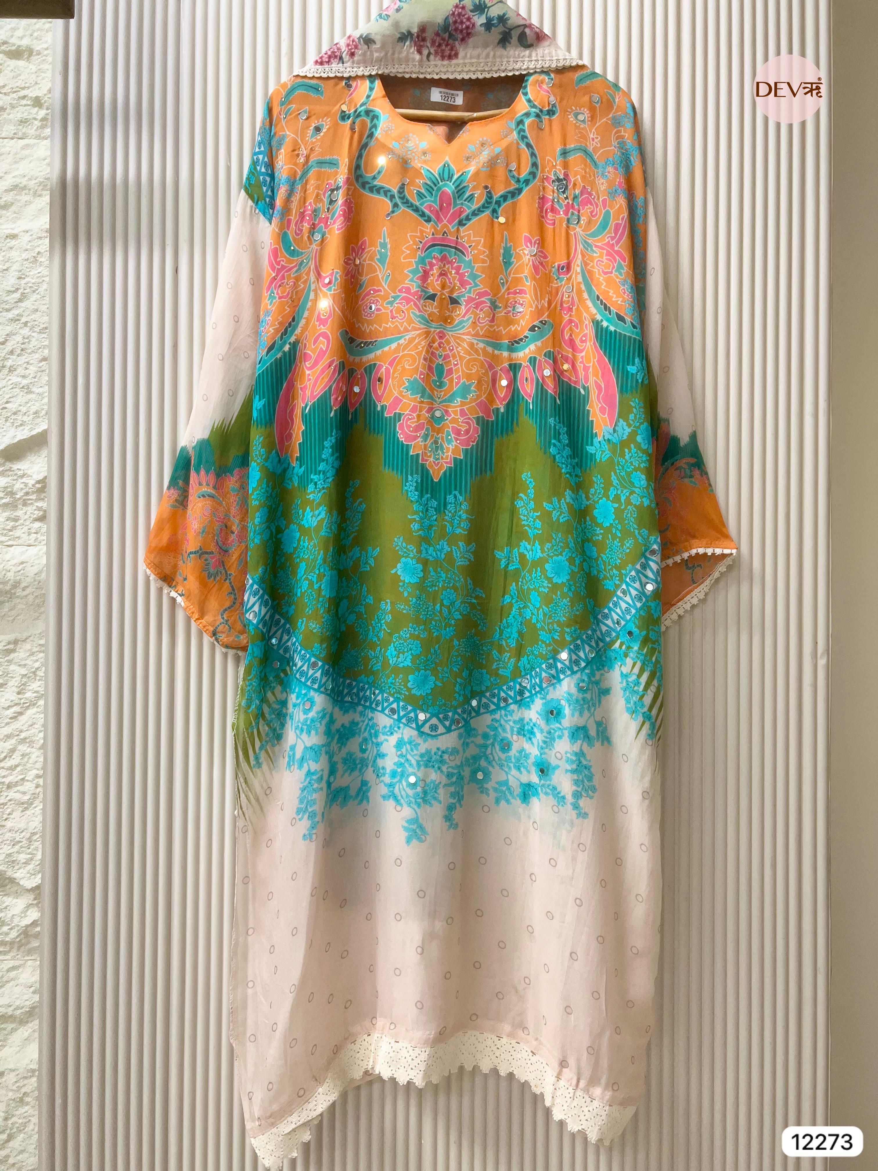 Multicolour Organza Printed Unstitched 3-Piece Suit (Devri – D.No 12273)