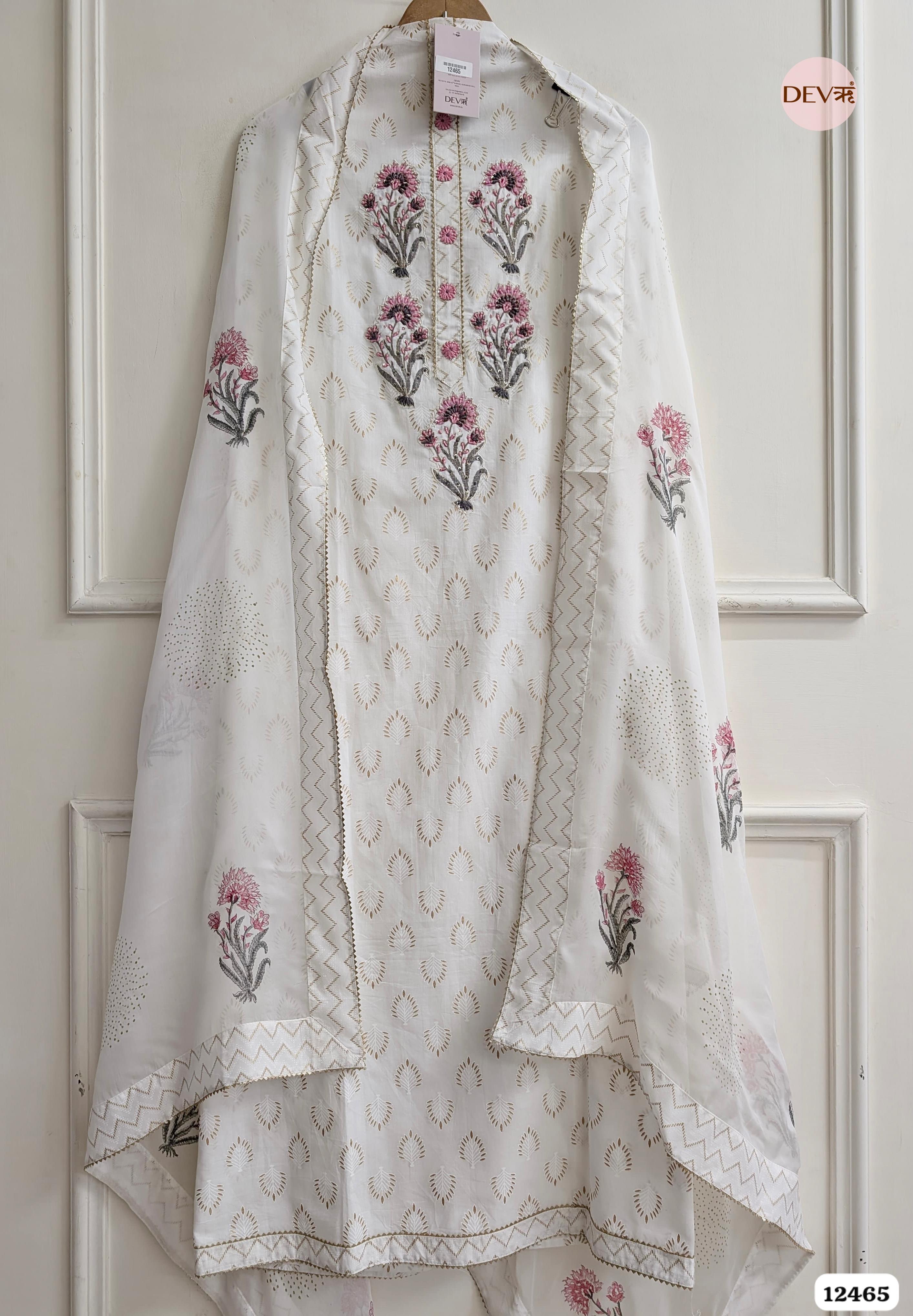 White Cotton Embroidered Unstitched 3-Piece Suit (Devri – D.No. 12465)