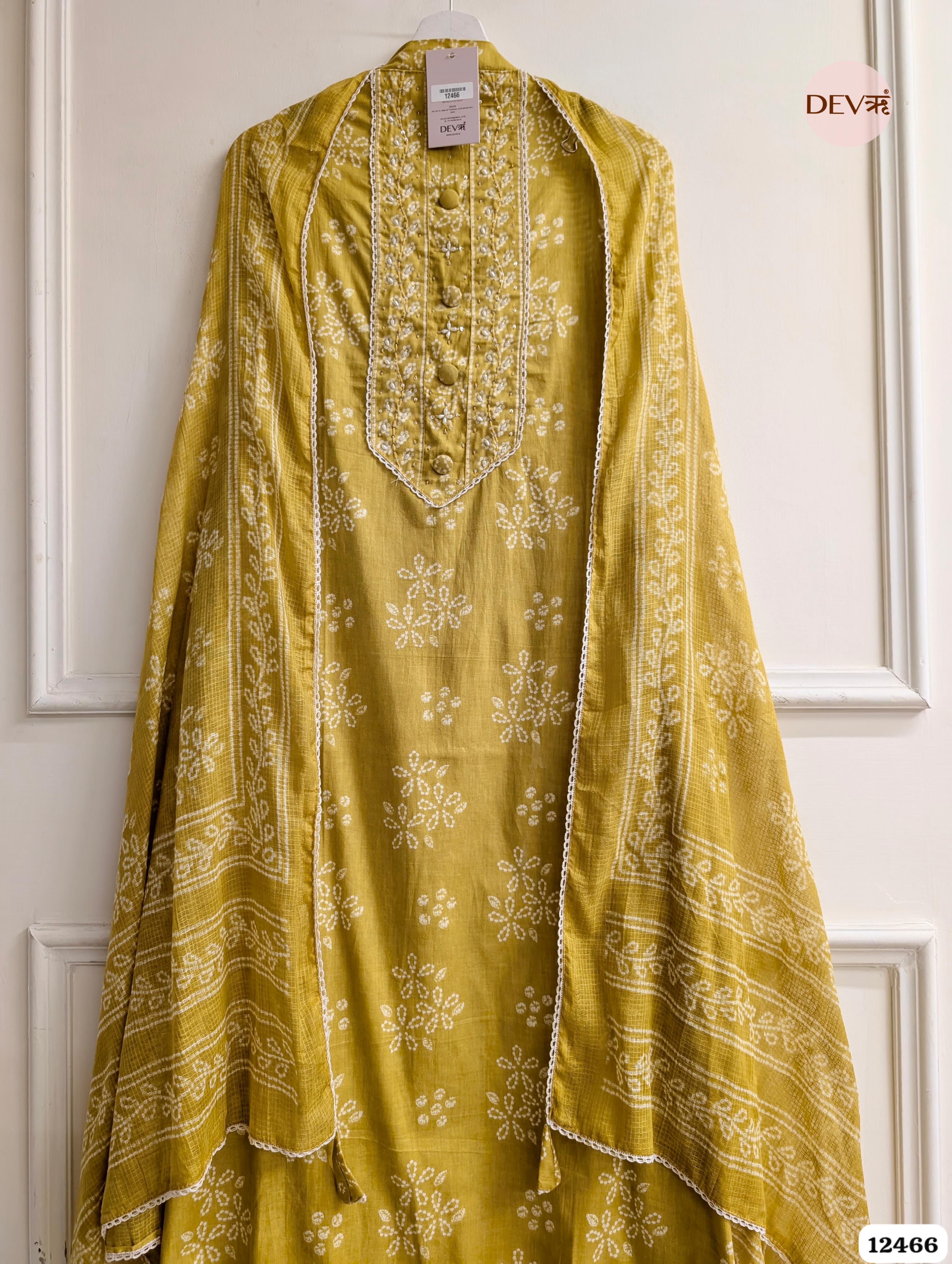 Mustard Yellow Pure Cotton Embroidered Unstitched 3-Piece Suit (Devri – D.No 12466)