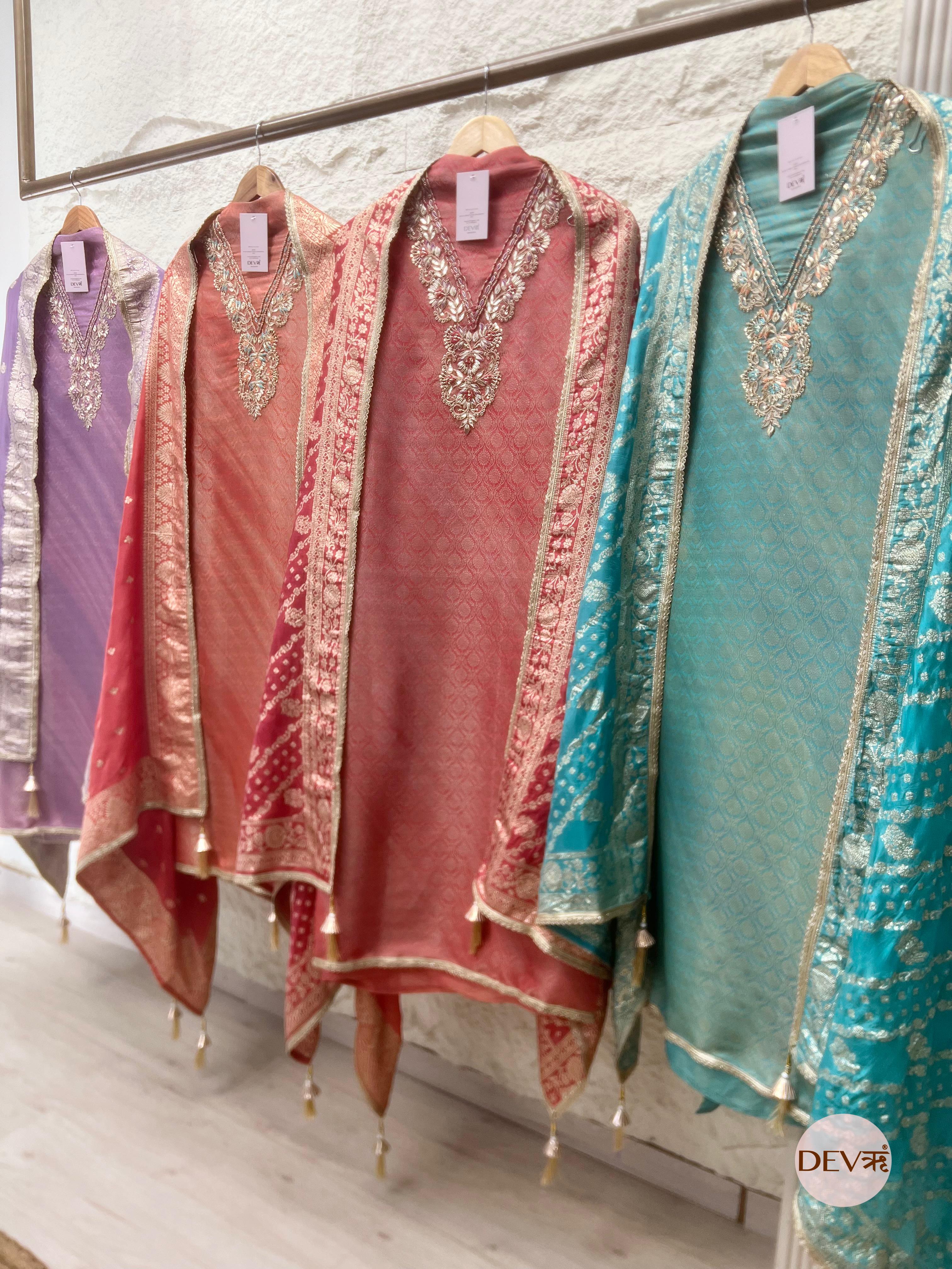 Coral Rose Banarasi Tissue Embroidered Unstitched 3-Piece Suit (Devri – D.No. 20042 )