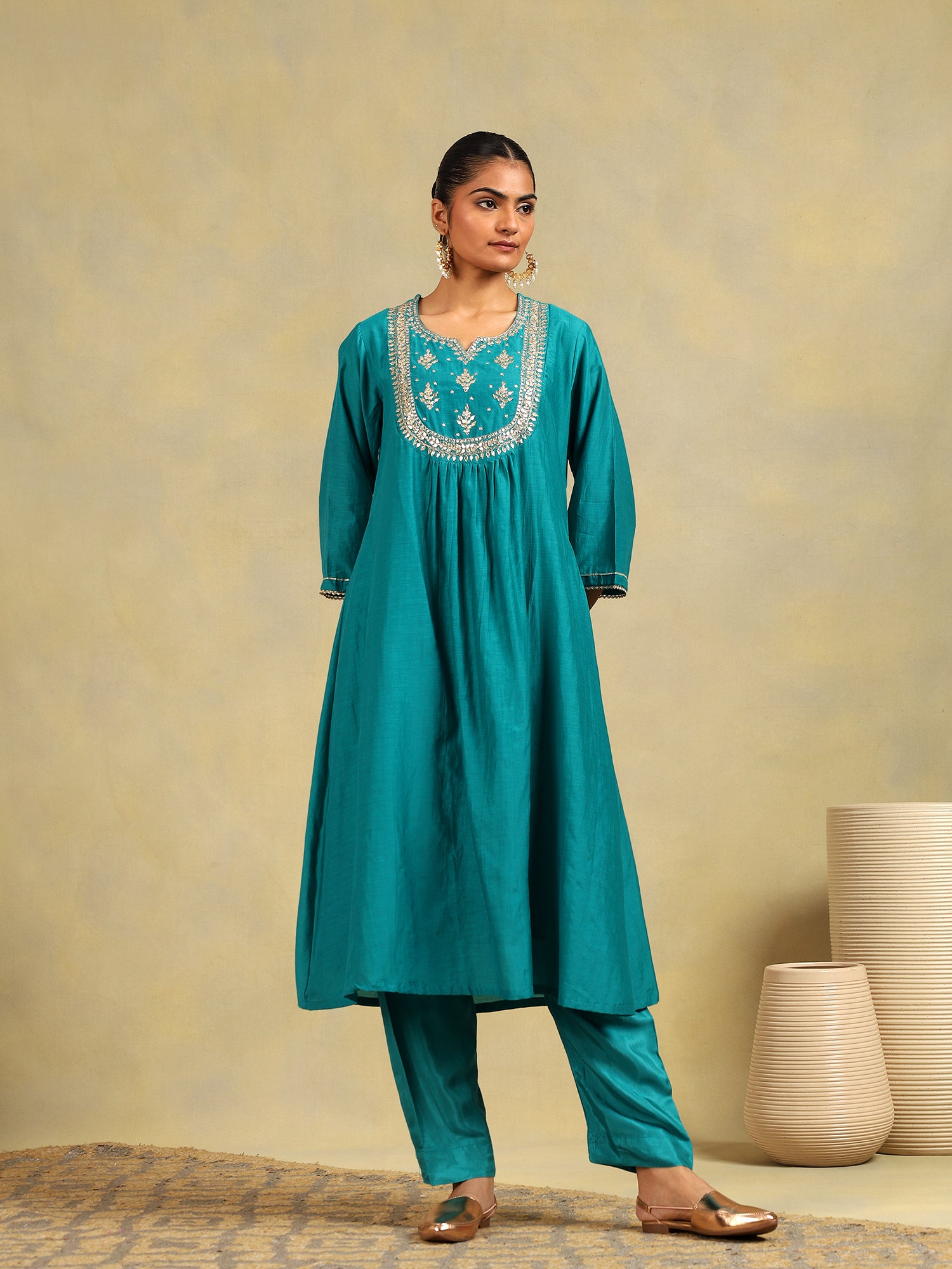 Emerald Glow Mul Chanderi 3-Piece Set {1025}