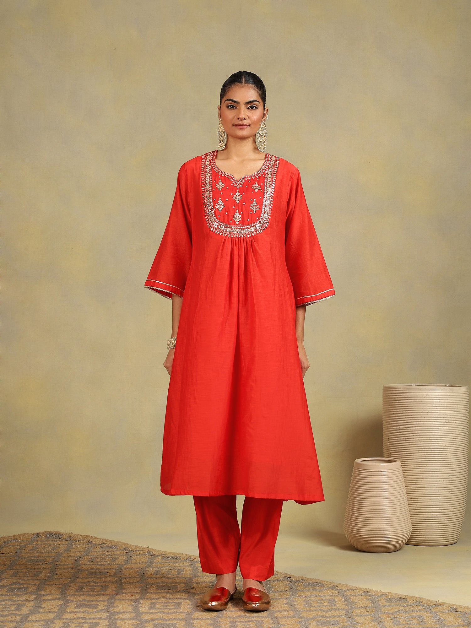 Scarlet Glow Chanderi 3-Piece Set {1023/M}