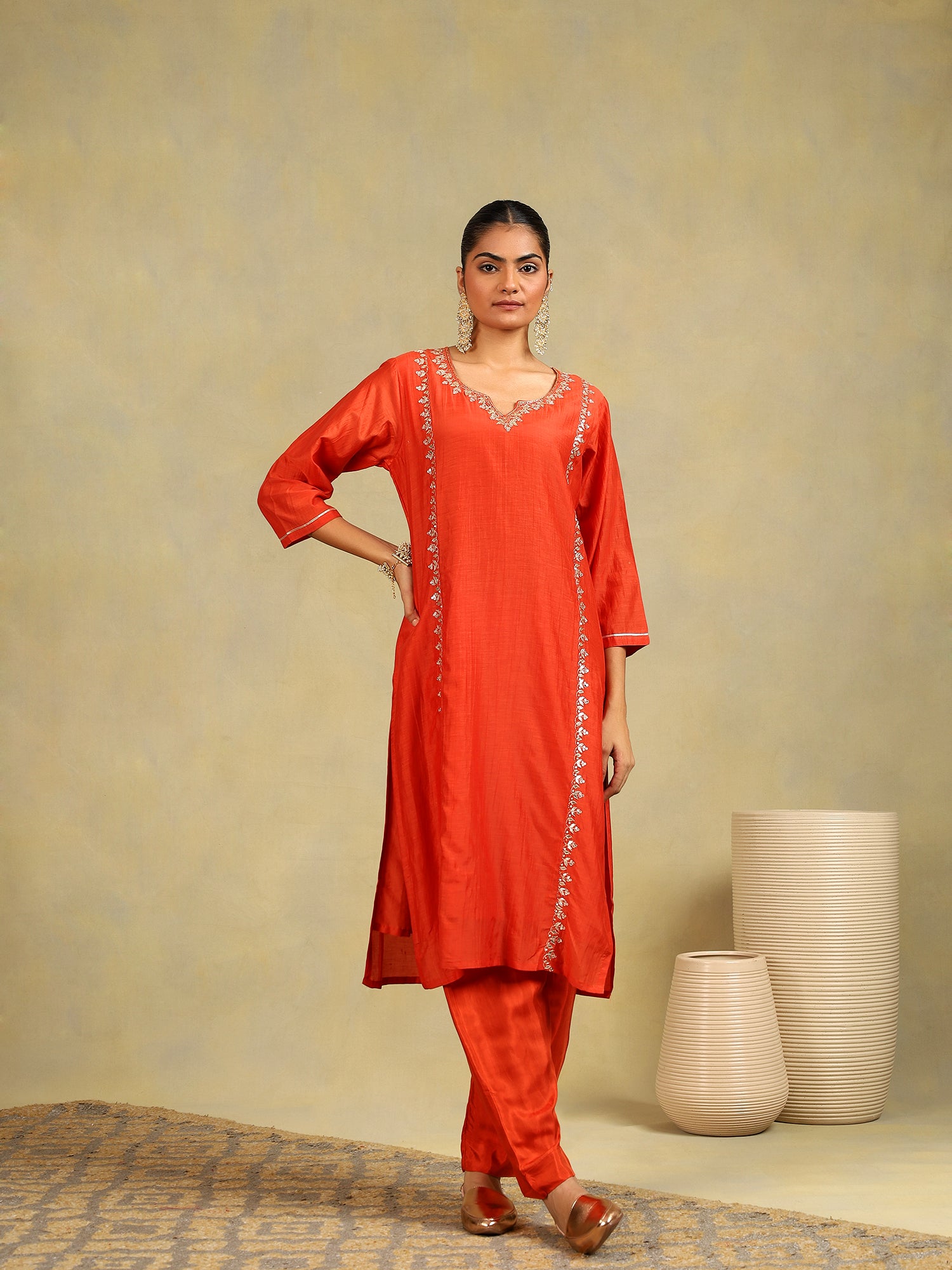 Rust Glow Mul Chanderi 3-Piece Set {1020}