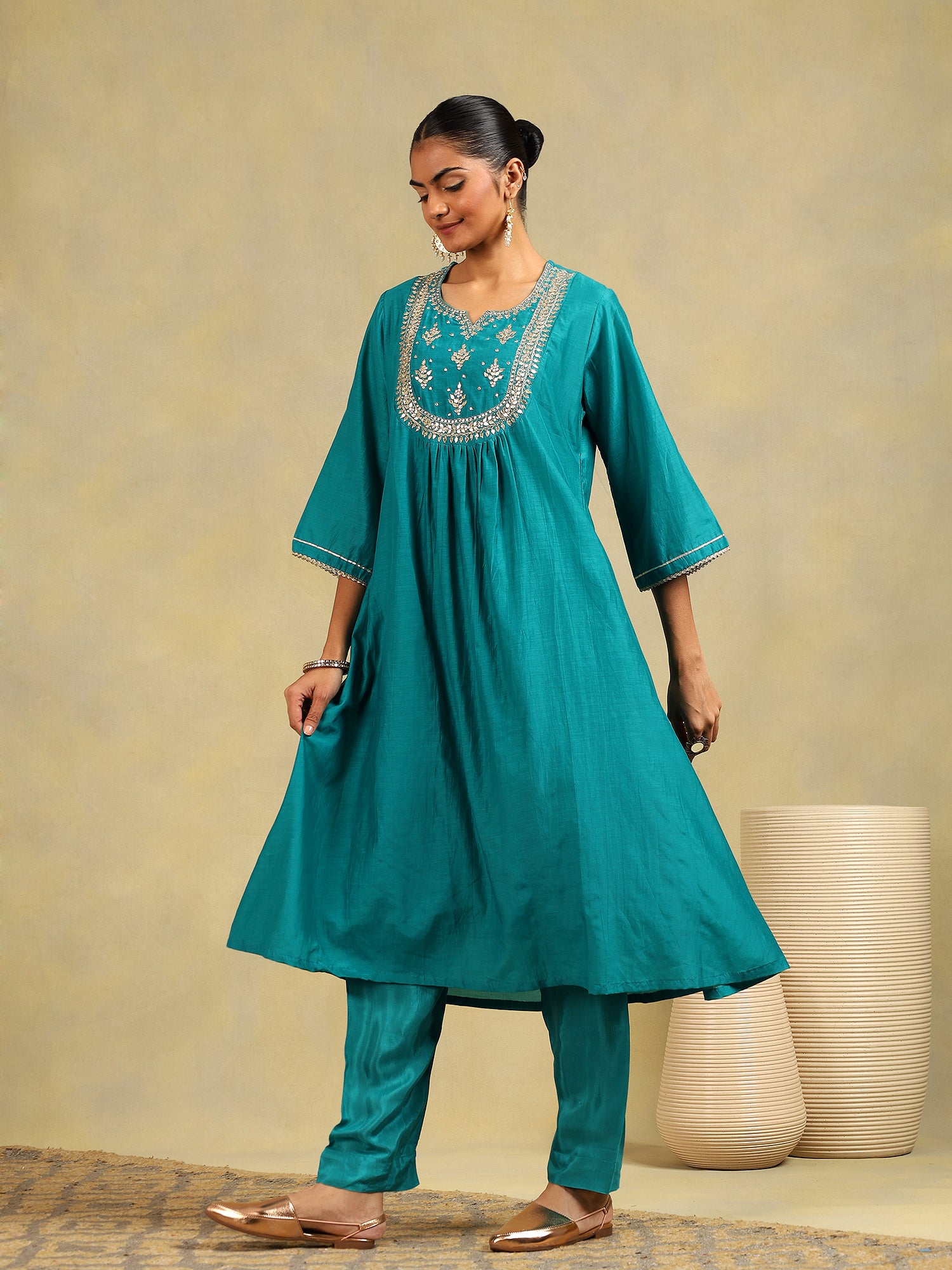 Emerald Glow Mul Chanderi 3-Piece Set {1025}
