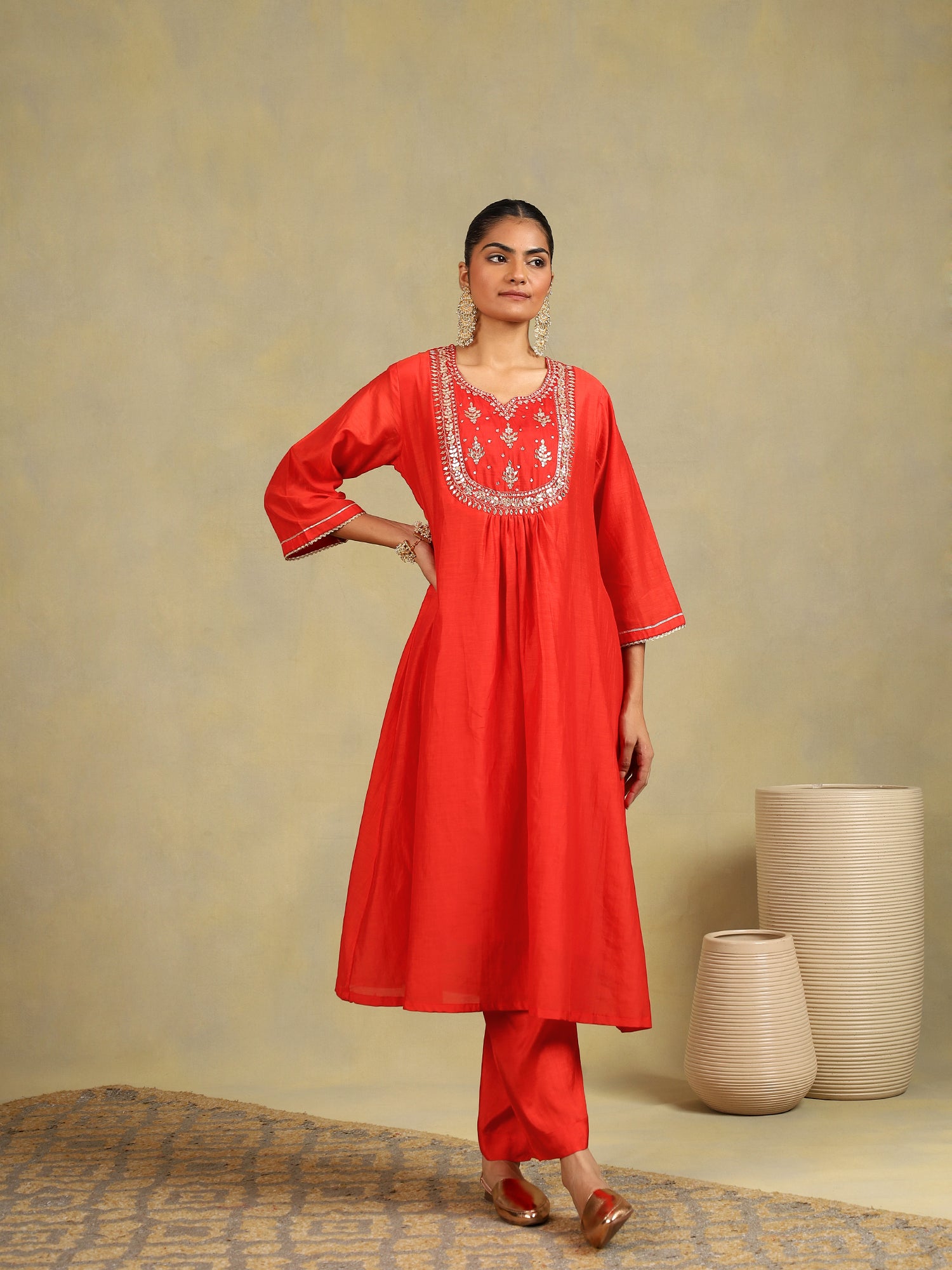 Scarlet Glow Chanderi 3-Piece Set {1023/M}