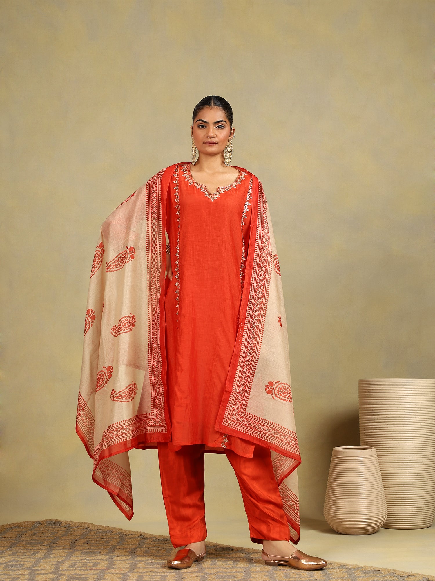 Rust Glow Mul Chanderi 3-Piece Set {1020}