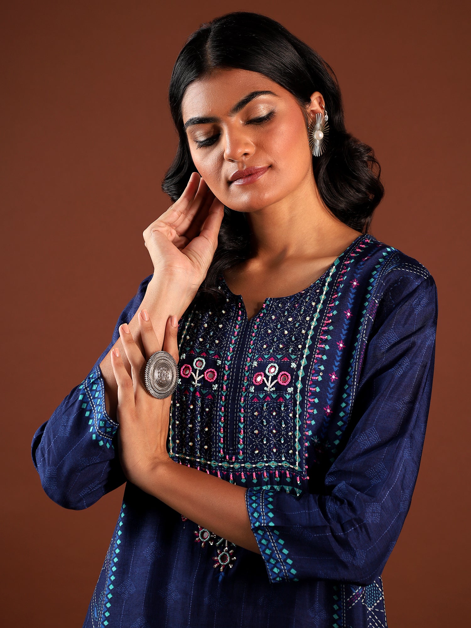 Midnight Navy Glow Silk 3-Piece Set {1014}